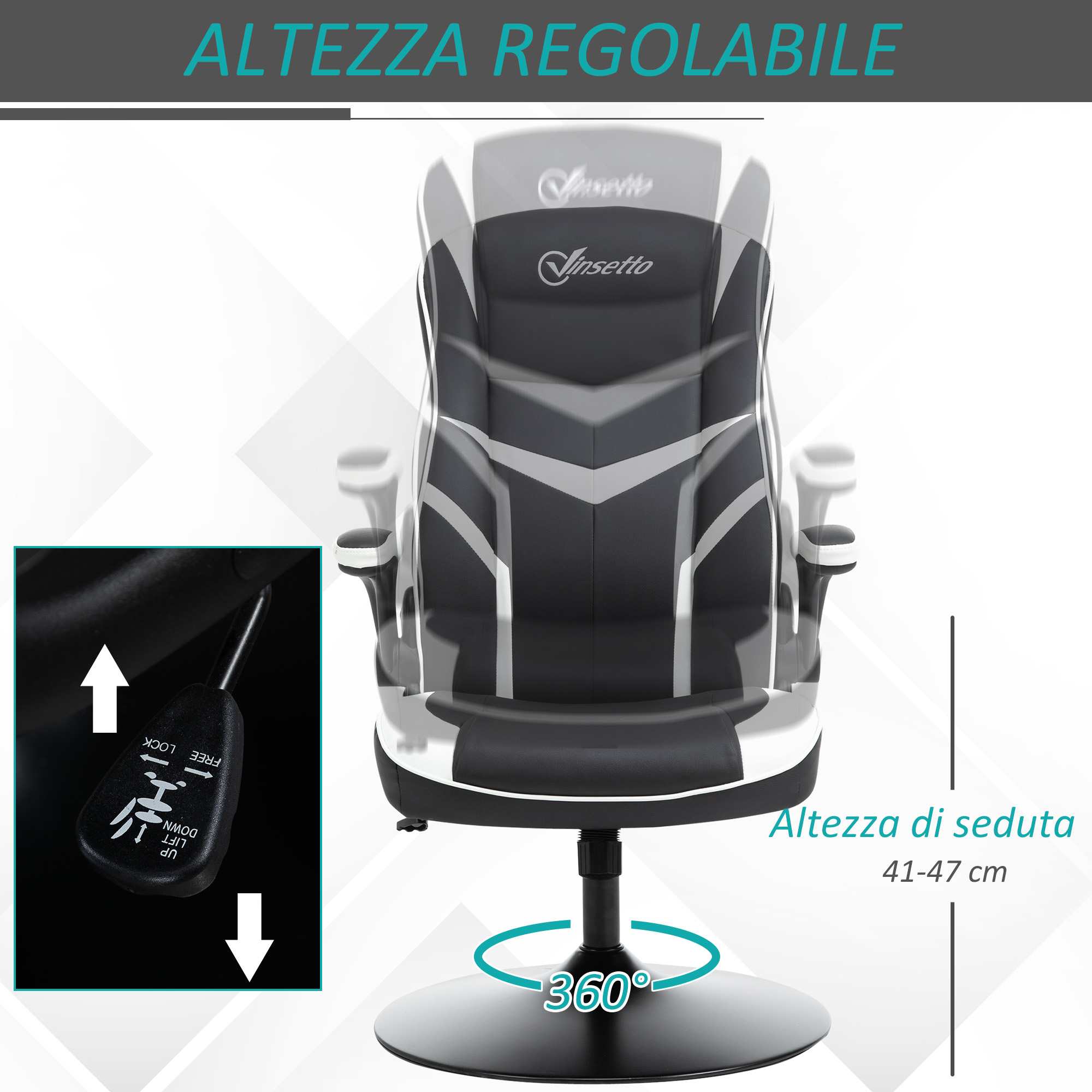 Poltrona Da Gaming Ergonomica - Altezza Regolabile, Braccioli Pieghevoli, Base Fissa - Foto 3