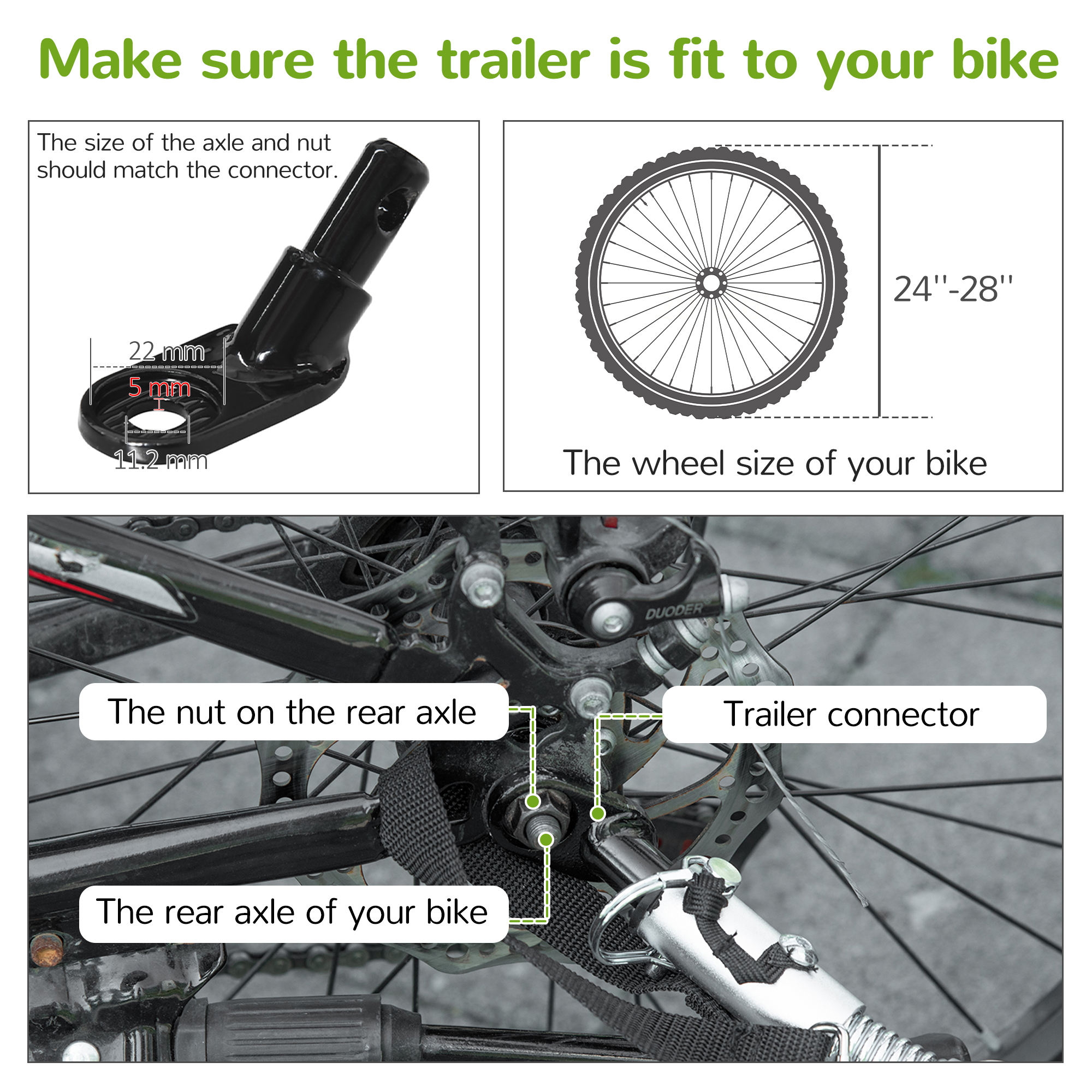 PawHut Dog Bike Trailer 2-in-1 Pet Stroller for Large Dogs Cart Foldable Bicycle Carrier Aluminium Frame with Safety Leash Hitch Coupler Flag Green