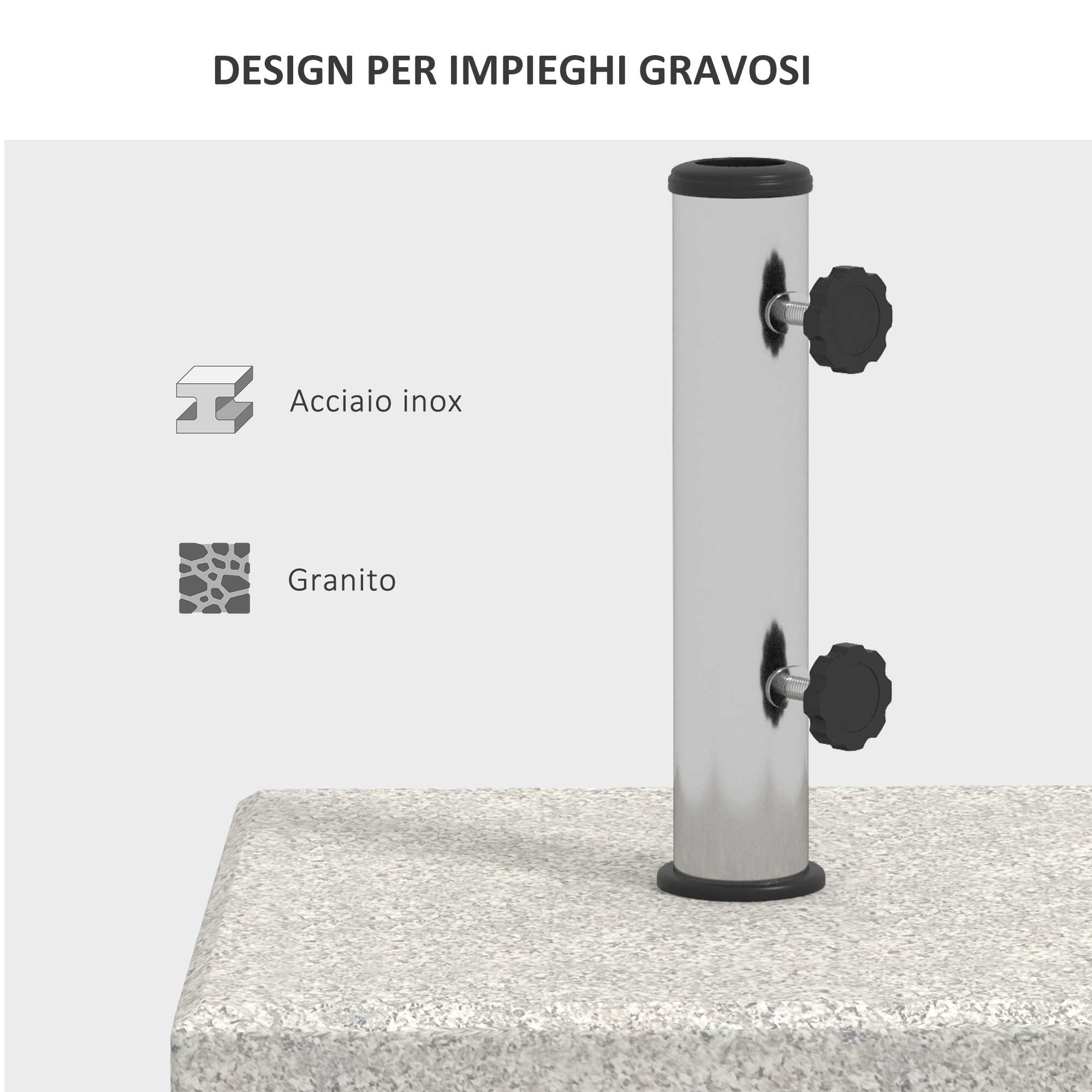 Base Ombrellone in Cemento Pietra Granito Grande 35-25 kg con Tubo 42-52-62 mm
