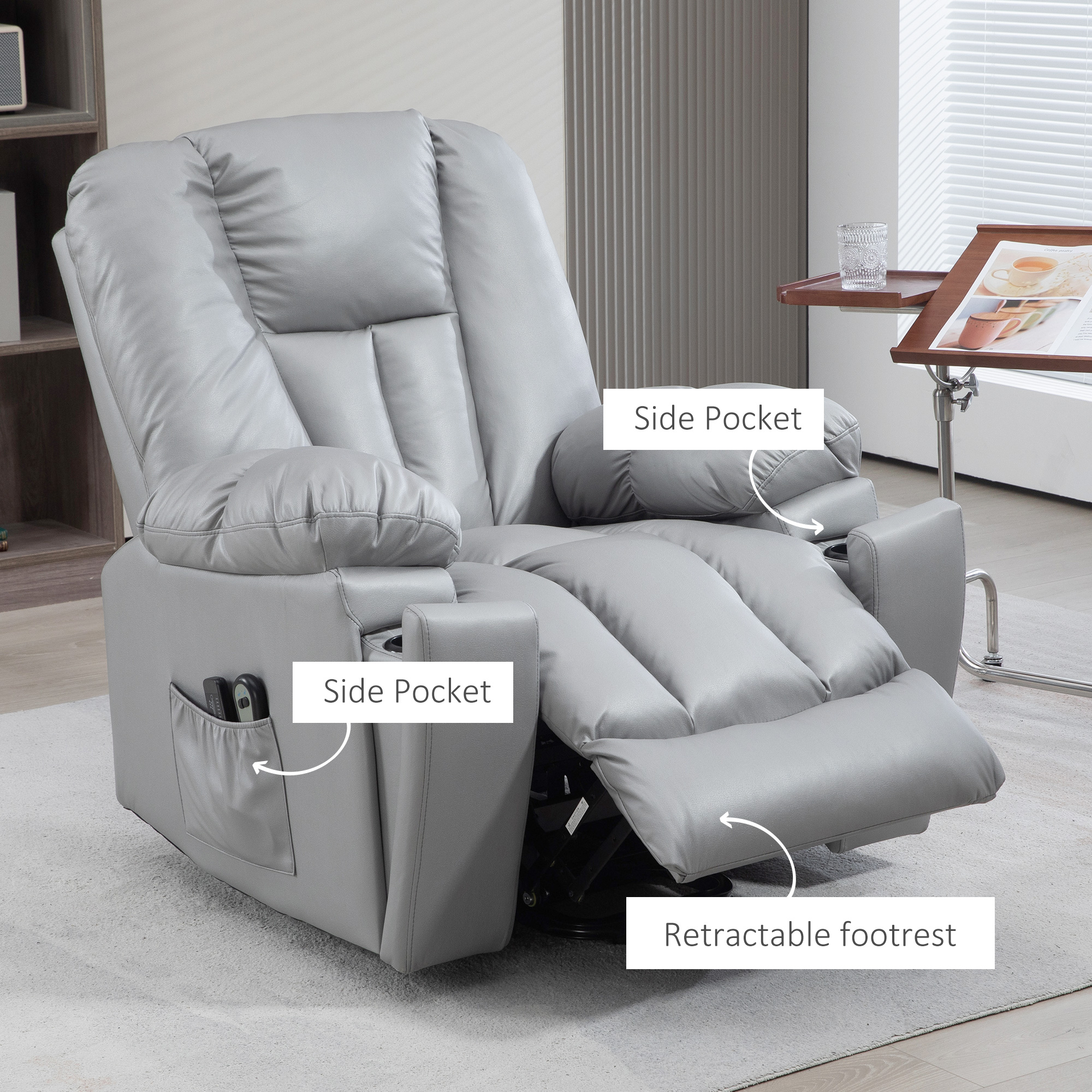 HOMCOM Lift Chair, Quick Assembly, Riser and Recliner Chair with Vibration Massage, Heat, Charcoal Grey