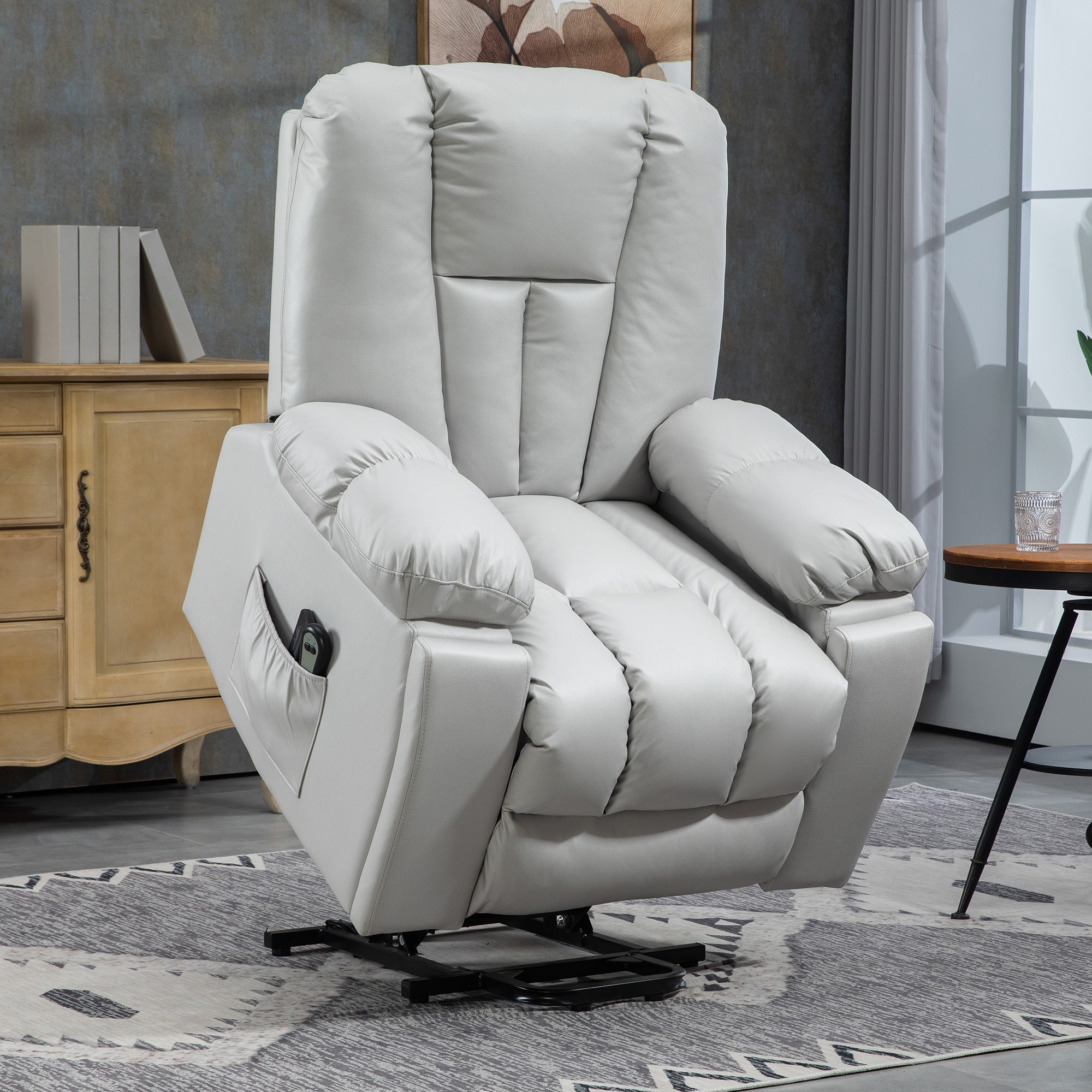 HOMCOM Lift Chair, Quick Assembly, Riser and Recliner Chair with Vibration Massage, Heat, Light Grey