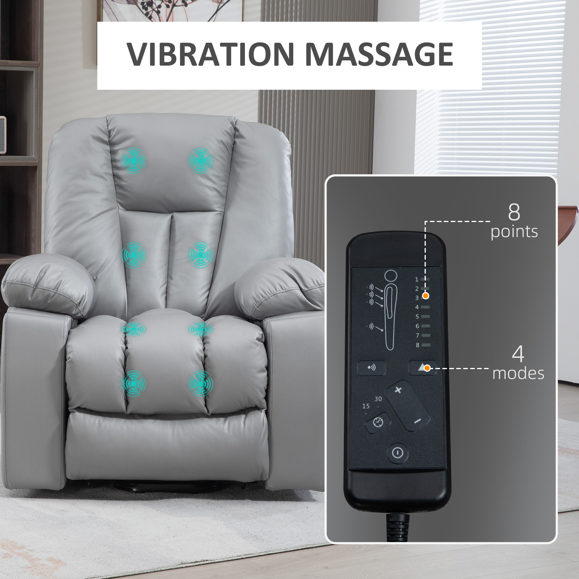 HOMCOM Lift Chair, Quick Assembly, Riser and Recliner Chair with Vibration Massage, Heat, Charcoal Grey