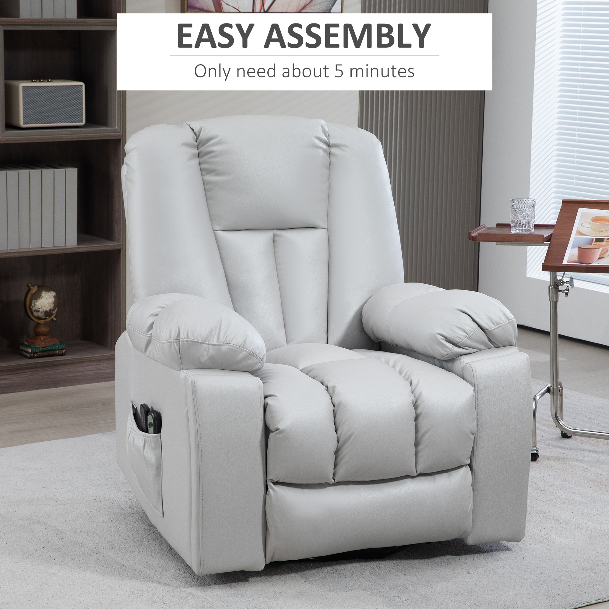 HOMCOM Lift Chair, Quick Assembly, Riser and Recliner Chair with Vibration Massage, Heat, Light Grey