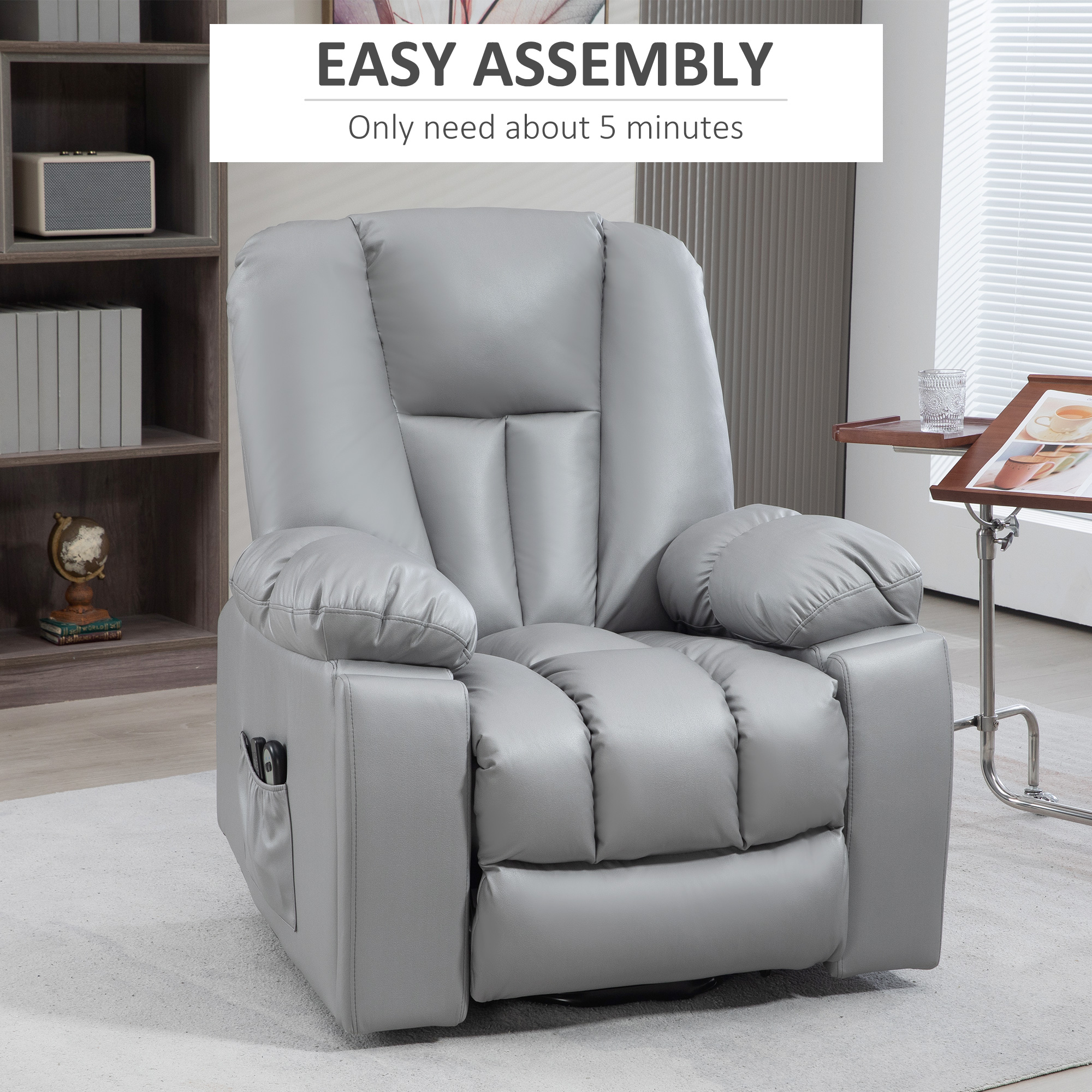 HOMCOM Lift Chair, Quick Assembly, Riser and Recliner Chair with Vibration Massage, Heat, Charcoal Grey