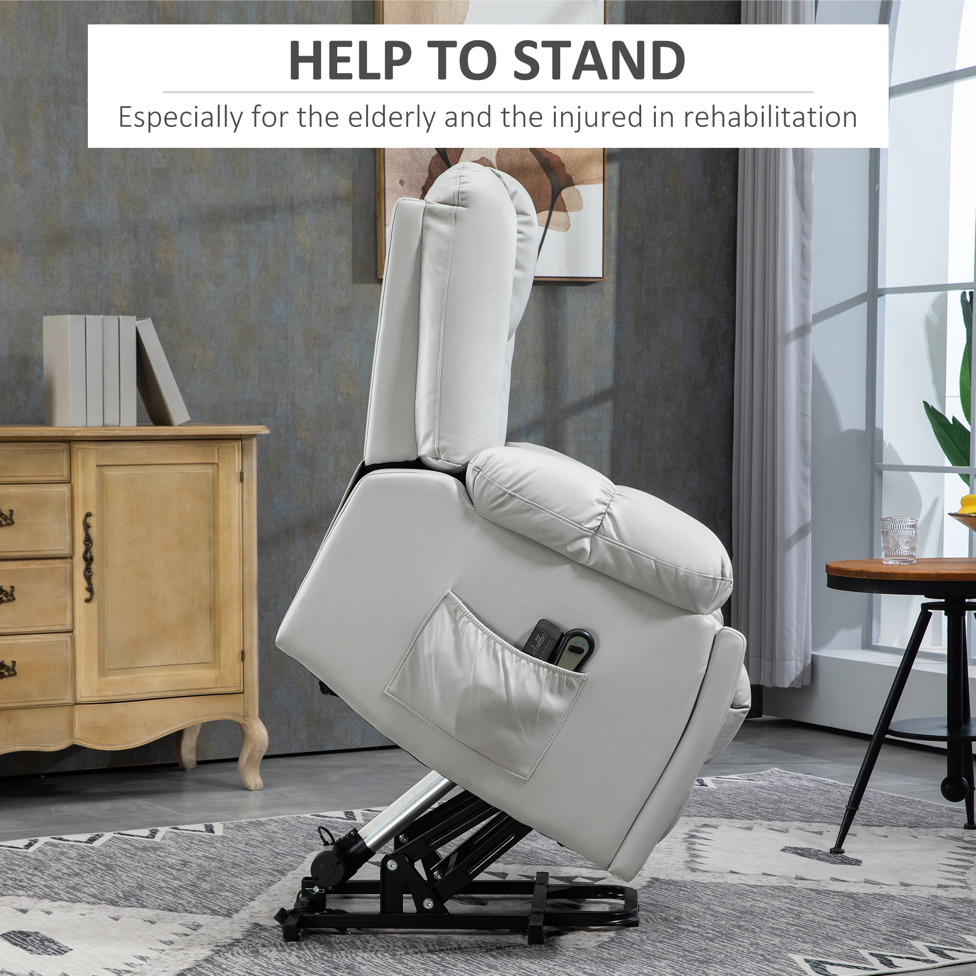 HOMCOM Lift Chair, Quick Assembly, Riser and Recliner Chair with Vibration Massage, Heat, Light Grey