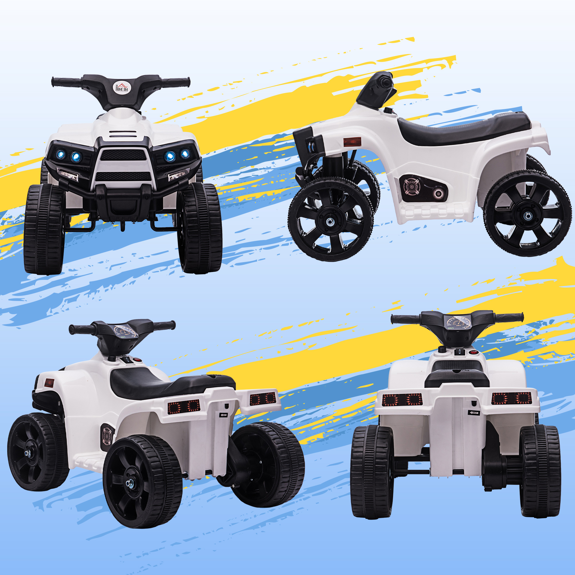 HOMCOM 6 V Kids Ride on Cars Quad Bike Electric ATV Toy Quad Bike for Toddlers w/ Headlights Battery Powered for 18-36 months White+Black