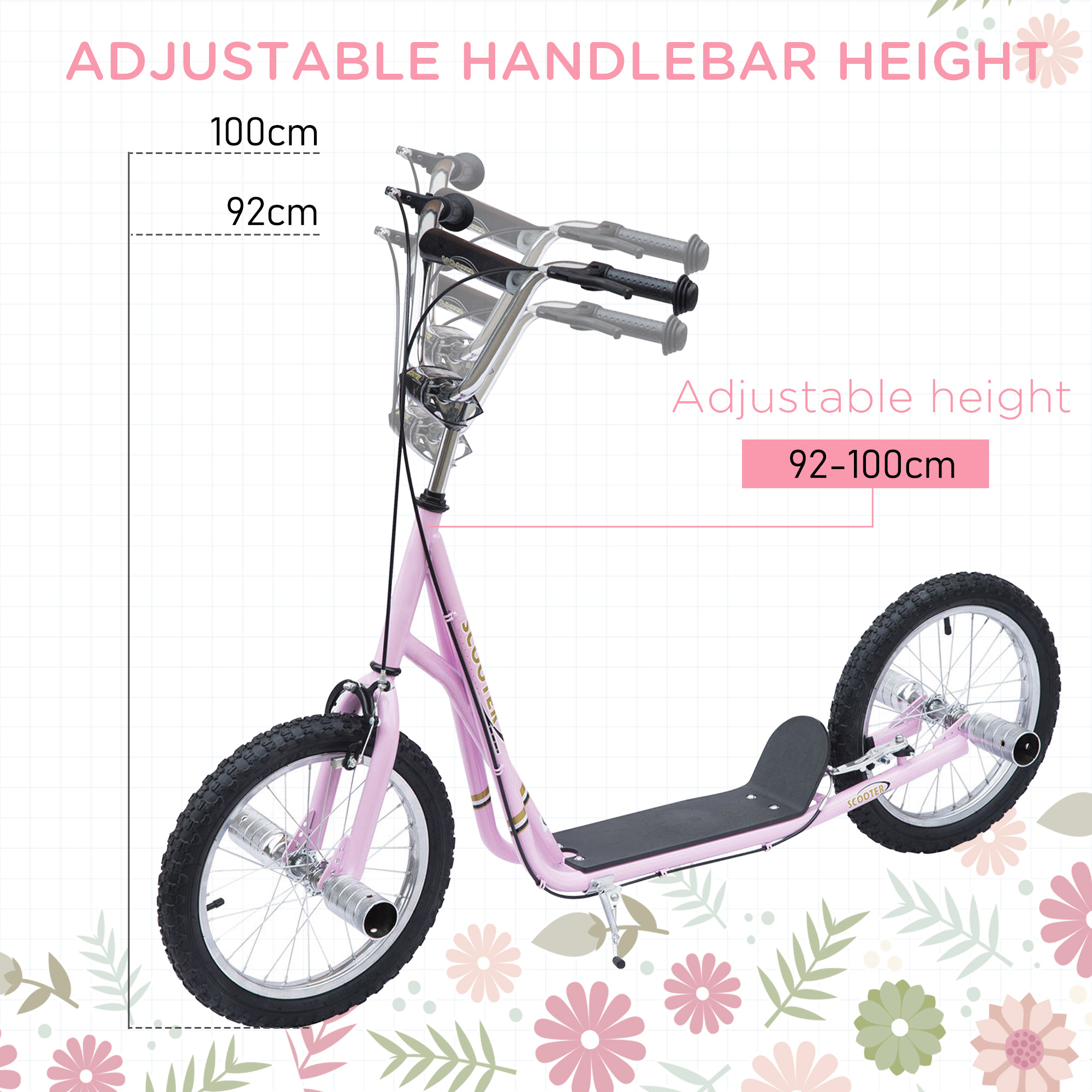 HOMCOM Youth Scooter Adult Teen Push Scooter Kids Children Stunt Scooter Bike Bicycle Ride On 16" Pneumatic Tyres , Pink