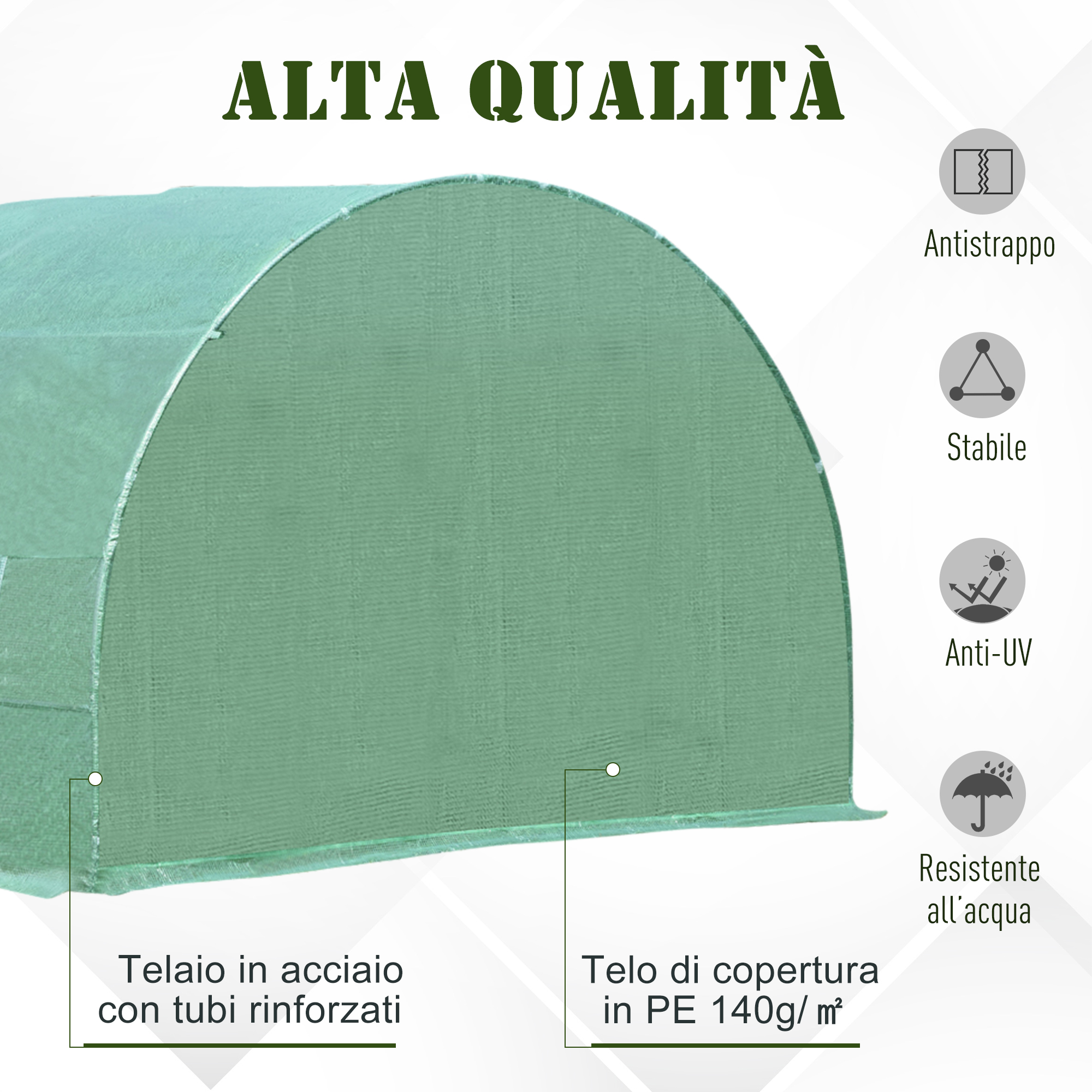 Serra Tunnel Da Giardino Outsunny 4x2x1.9 M - Acciaio Galvanizzato, Telo PE Ad Alta Densità, Con Porta E Finestre