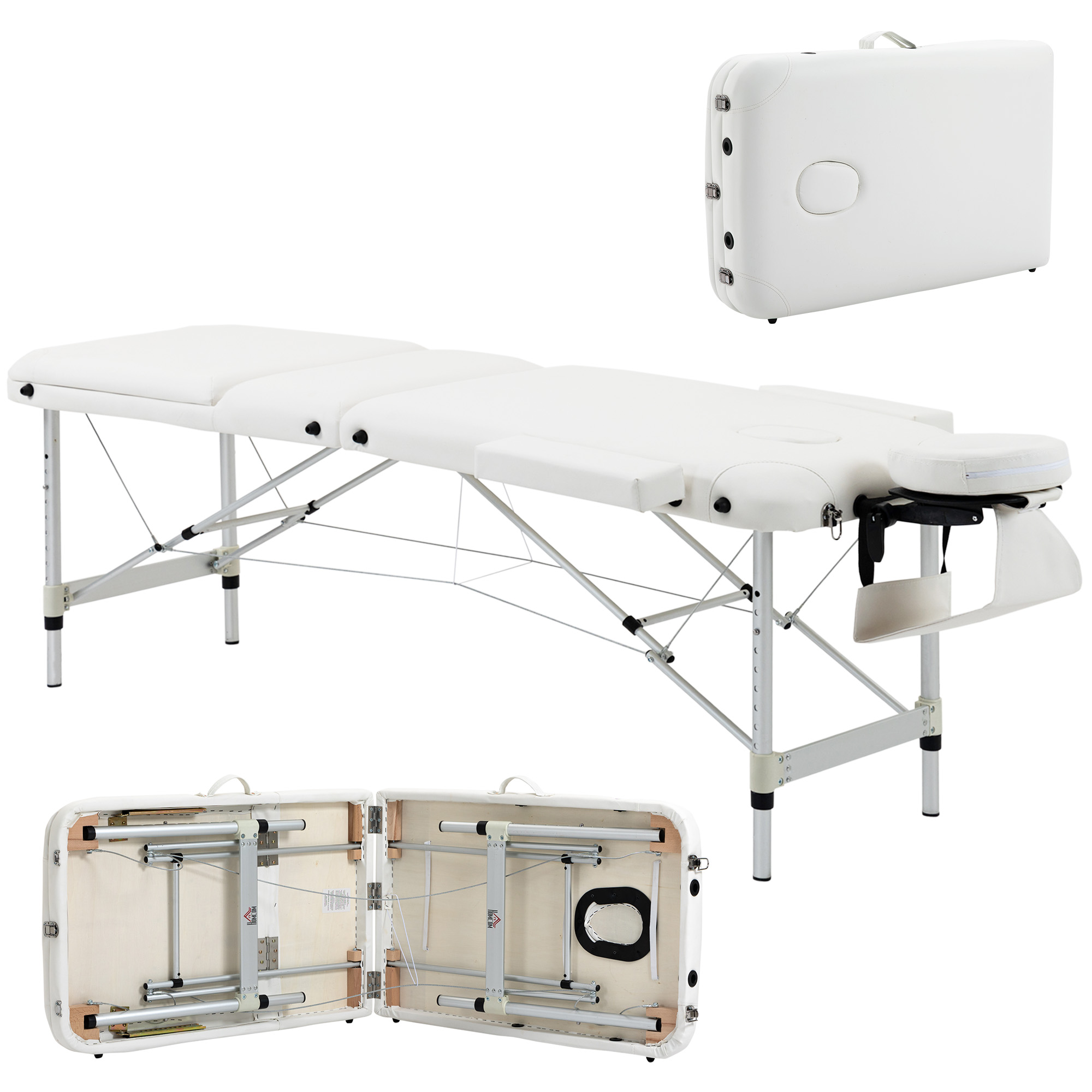 HOMCOM Lettino Massaggi Portatile Pieghevole e Professionale in Alluminio bianco 215x60x61-84cm Aosom