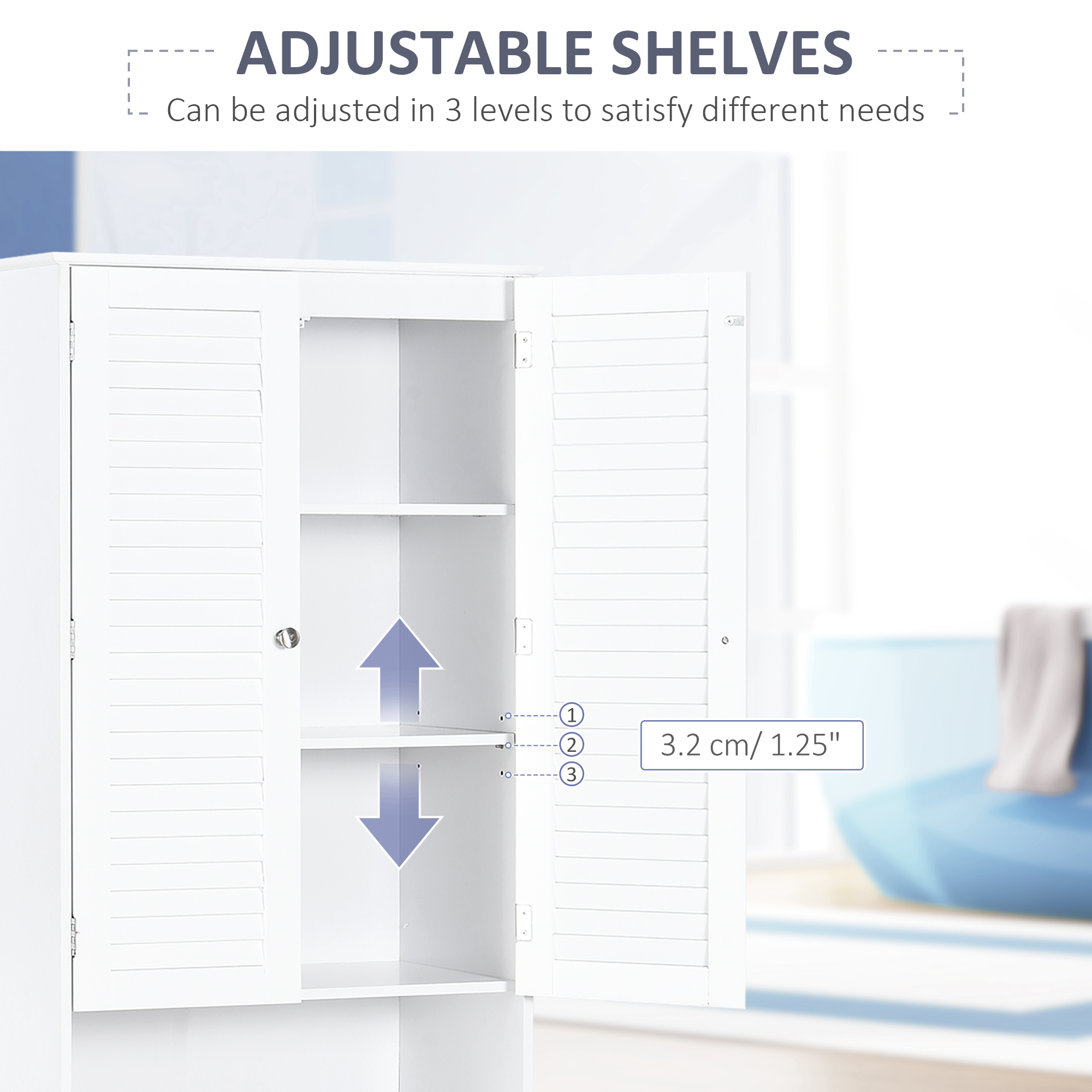 HOMCOM MDF Freestanding 6-Tier Bathroom Storage Cabinet White