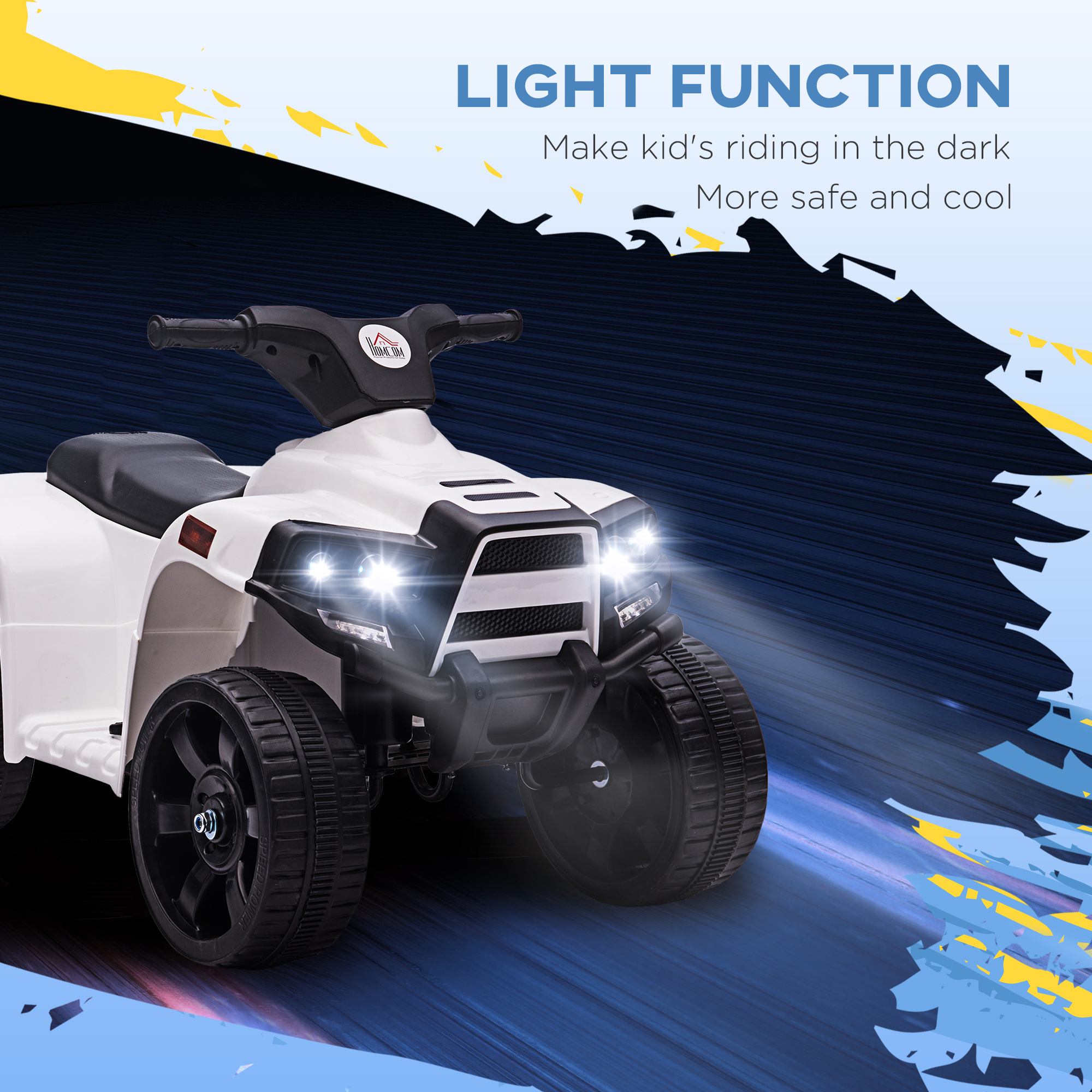 HOMCOM 6 V Kids Ride on Cars Quad Bike Electric ATV Toy Quad Bike for Toddlers w/ Headlights Battery Powered for 18-36 months White+Black