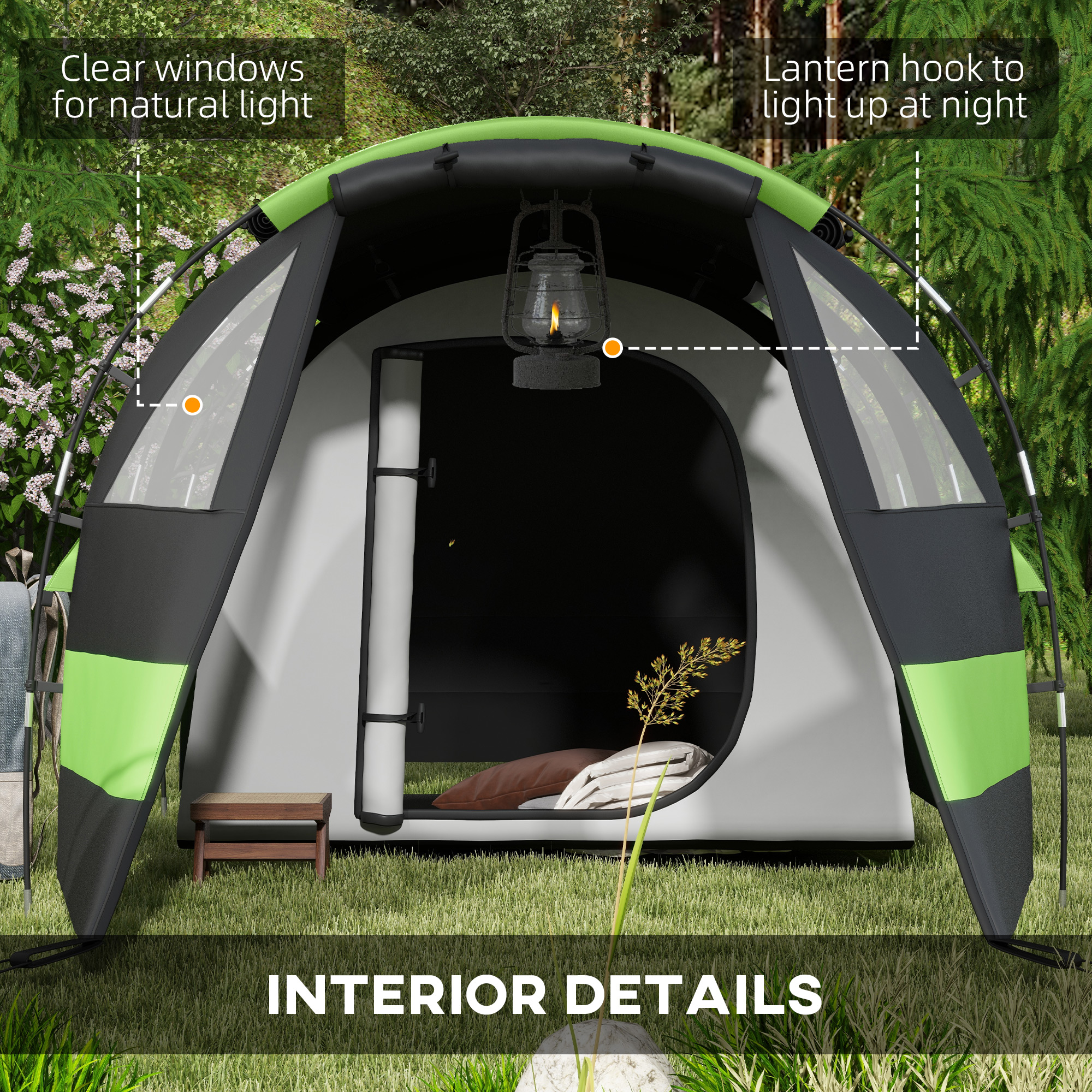 Outsunny Blackout Camping Tent for 4-5 Person, with Bedroom & Living Room, 3000mm Waterproof, for Fishing Hiking Festival, Black