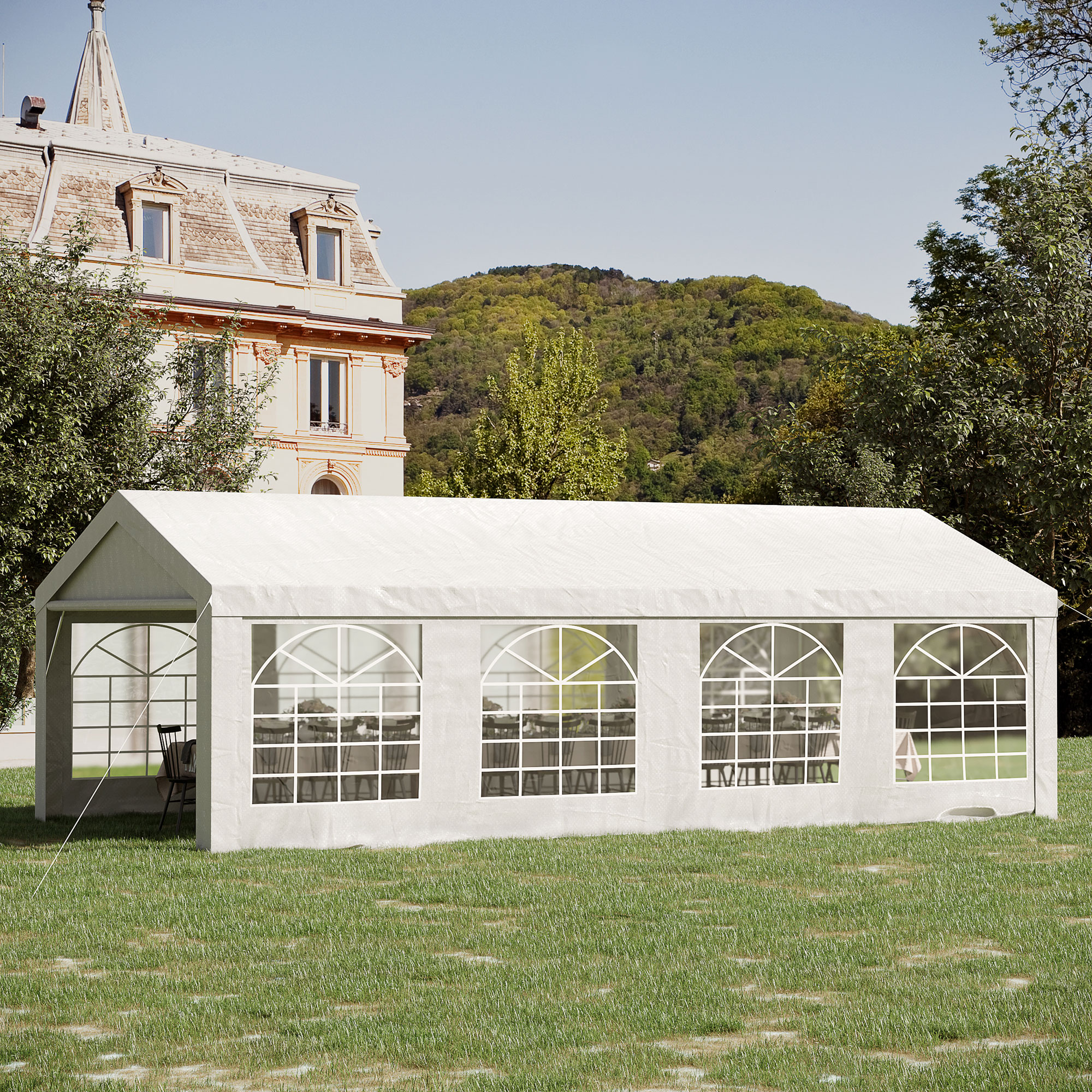 Tonnelle Jardin 2,5x2,5m – Blanc, Parois Latérales – Résistance UV, Facile à Monter – Pour Fêtes, Repas En Extérieur