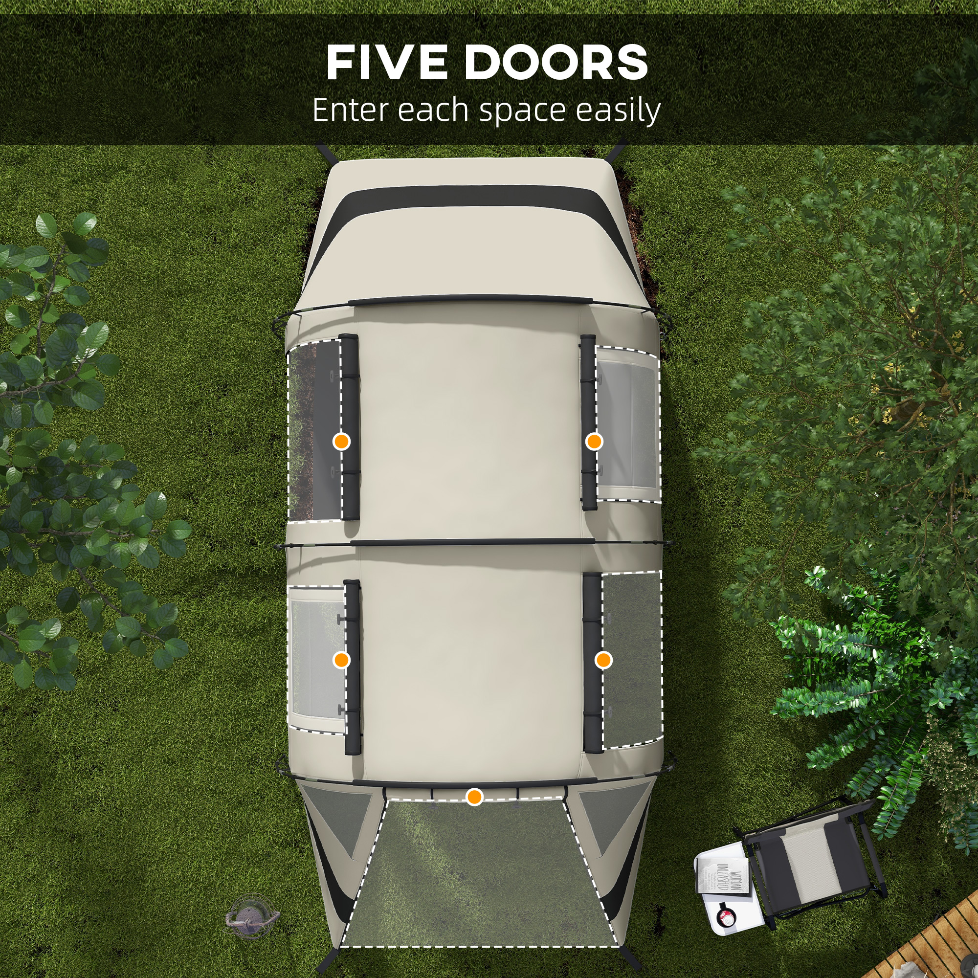 Outsunny Blackout Camping Tent for 4-5 Person, with Bedroom & Living Room, 3000mm Waterproof, for Fishing Hiking Festival, Khaki