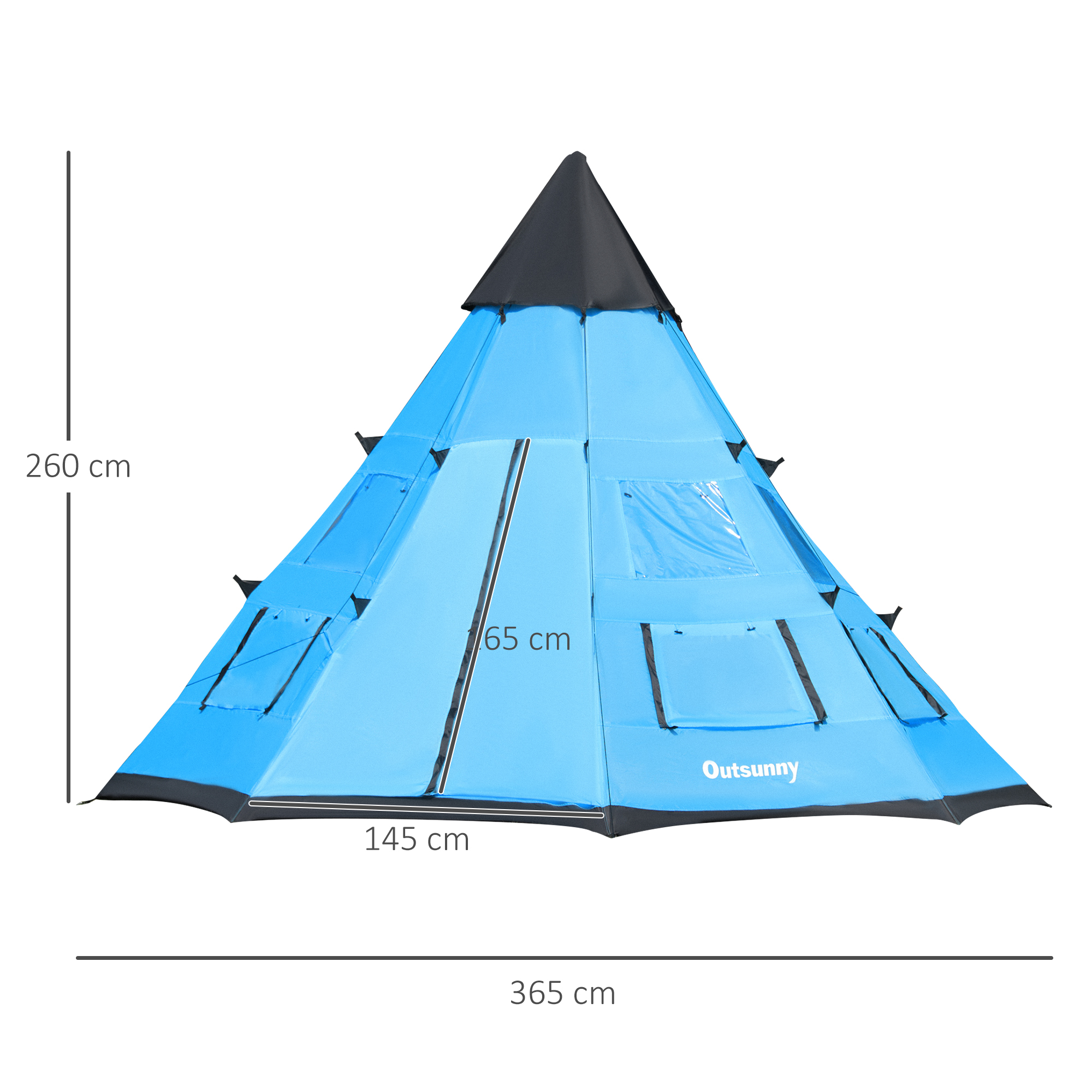 Outsunny 6 Men Tipi Tent, Camping Teepee Family Tent with Mesh Windows Zipped Door Carry Bag, Easy Set Up for Hiking Picnics Outdoor Night, Blue