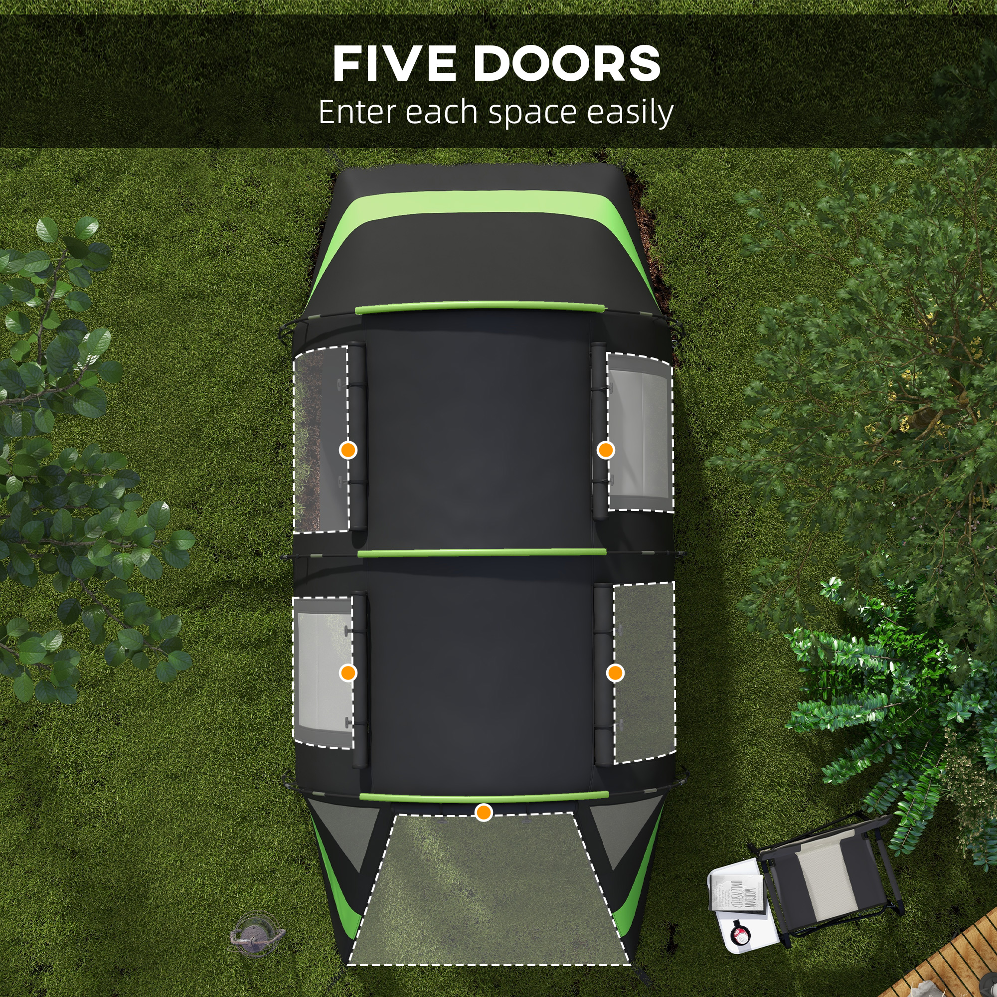 Outsunny Blackout Camping Tent for 4-5 Person, with Bedroom & Living Room, 3000mm Waterproof, for Fishing Hiking Festival, Black