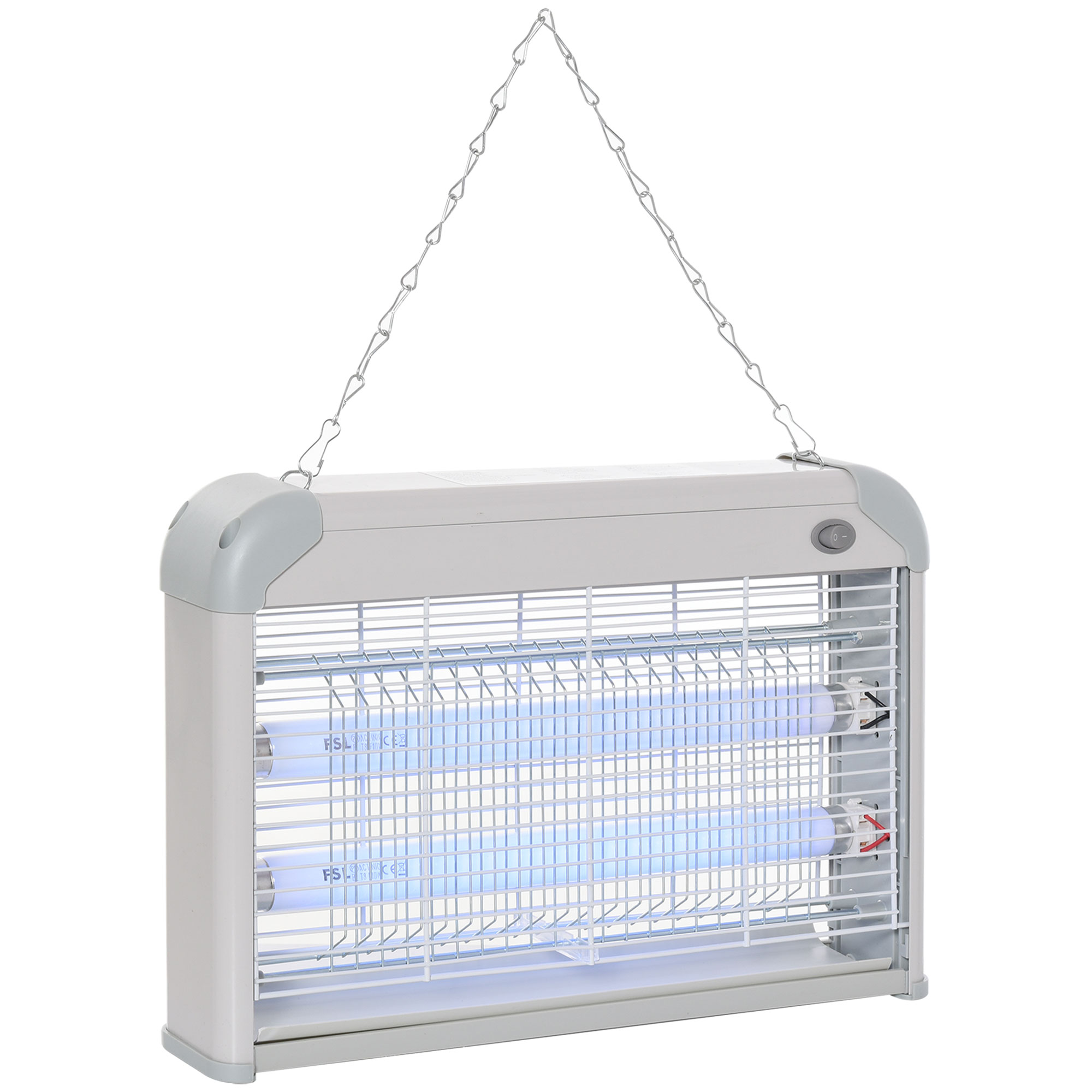 Outsunny Lámpara Anti-mosquitos Eléctrico Luz Ultravioleta 20W con 2 Tubos LED Área de Acción 60 metros cuadrados 39x7,5x26,5 cm Blanco