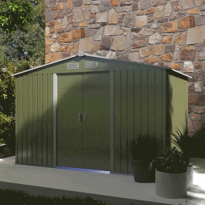 Magazie de gradina cu usi glisante duble, 277x195x192cm, verde