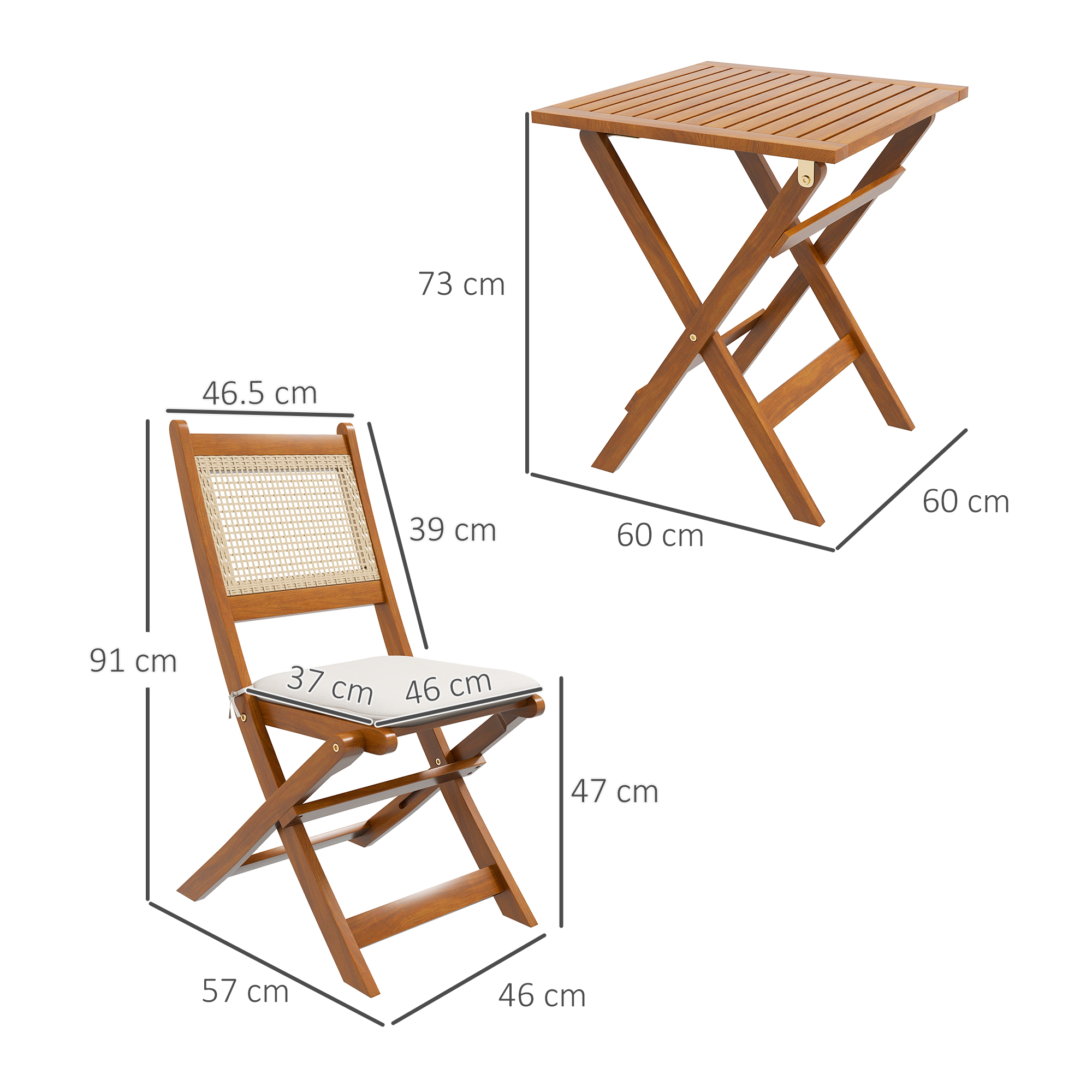 Outsunny Three-Piece Wooden Folding Bistro Dining Set - Natural