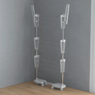 HOMCOM Estendal para Roupa Dobrável 80x55x152cm com 6 Rodas e 3 Prateleiras com Altura Ajustável de Aço Inoxidável Prateado