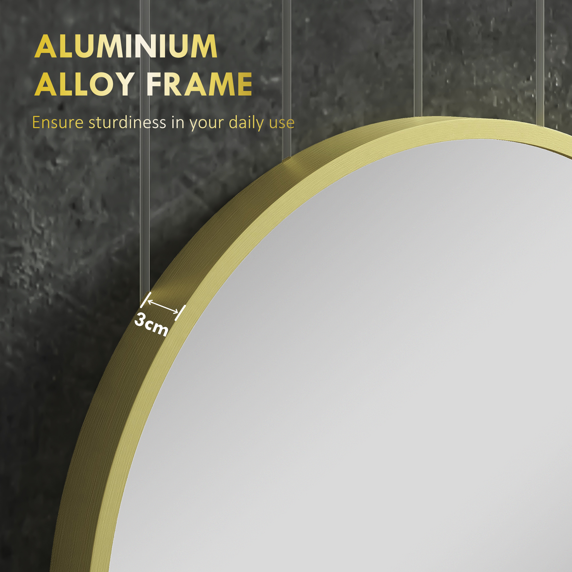 HOMCOM Round Bathroom Mirror, Modern Wall-mounted Vanity Mirror with Aluminium Frame and Easy Install Hook for Living Room, Entryway, 60 x 60cm, Gold Tone