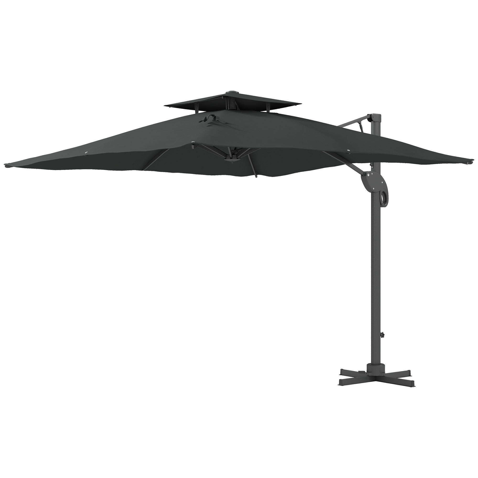 Outsunny Garden Parasol, 3(m) Cantilever Parasol with Hydraulic Mechanism, Dual Vented Top, 8 Ribs, Cross Base, Grey