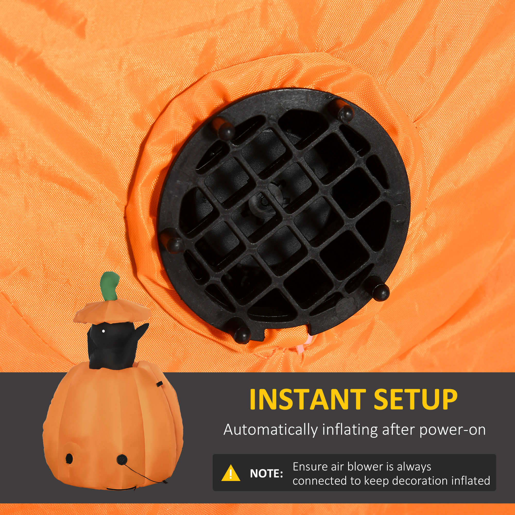 Outsunny 4ft Inflatable Halloween Pumpkin with Lifting Cat, Blow-Up Outdoor LED Display for Garden, Lawn, Party, Holiday