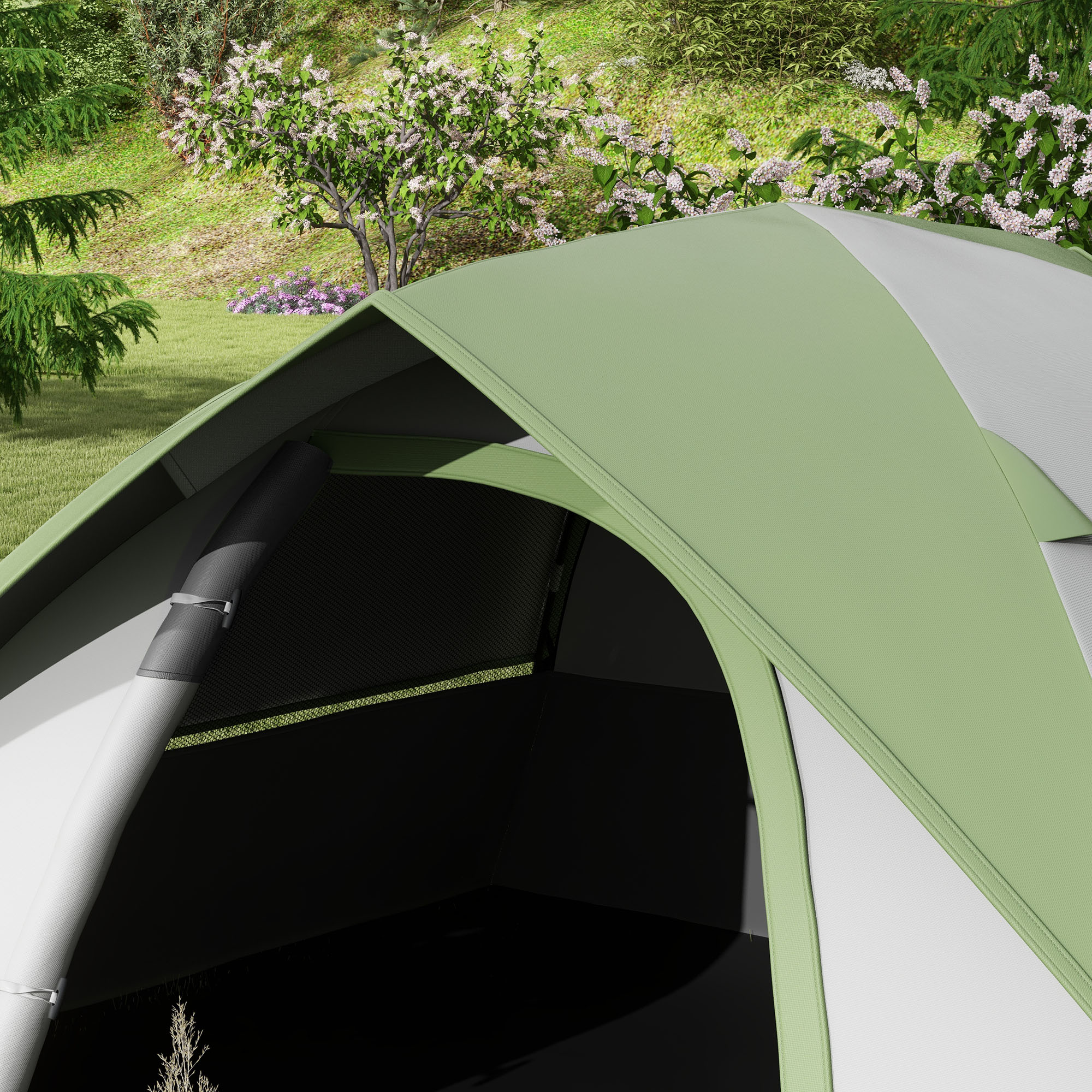 Outsunny 4-5 Man Single Room Camping Tent, 3000mm Waterproof, with Sewn-in Groundsheet and Carry Bag, Grey and Green