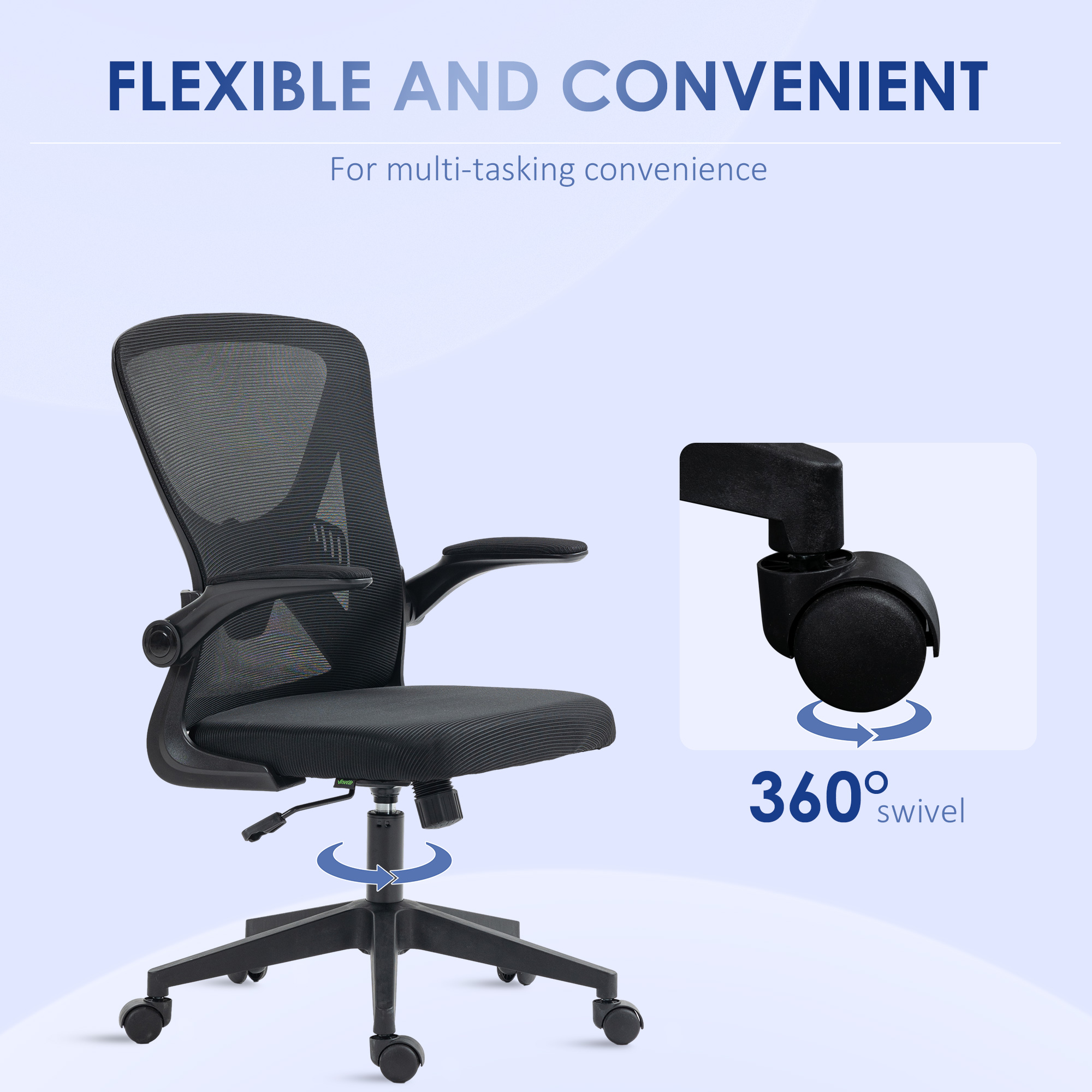 Vinsetto Task Desk Chair with Mesh, Lumbar Back Support, Adjustable Height, Flip-Up Arm, Swivel, Black