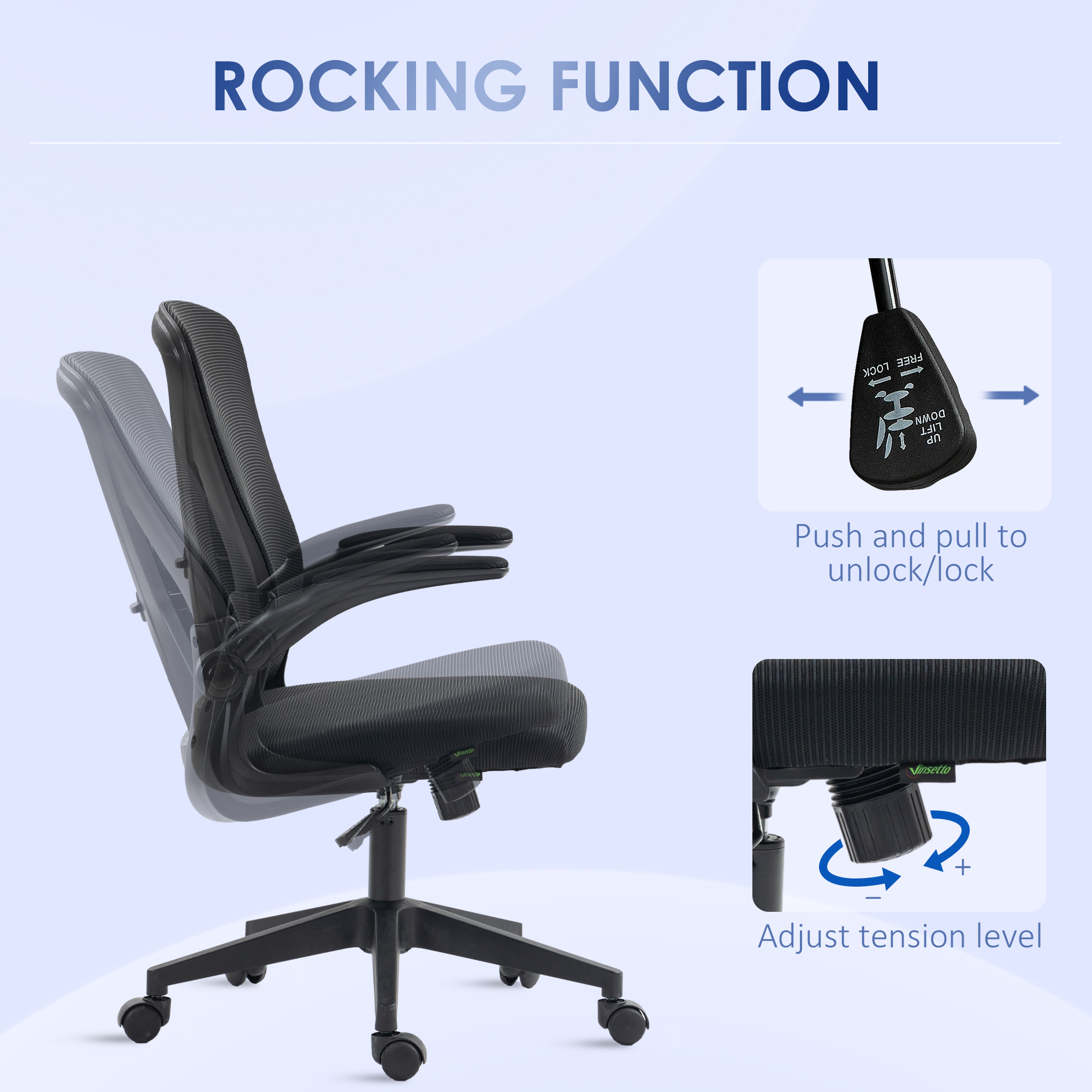 Vinsetto Task Desk Chair with Mesh, Lumbar Back Support, Adjustable Height, Flip-Up Arm, Swivel, Black
