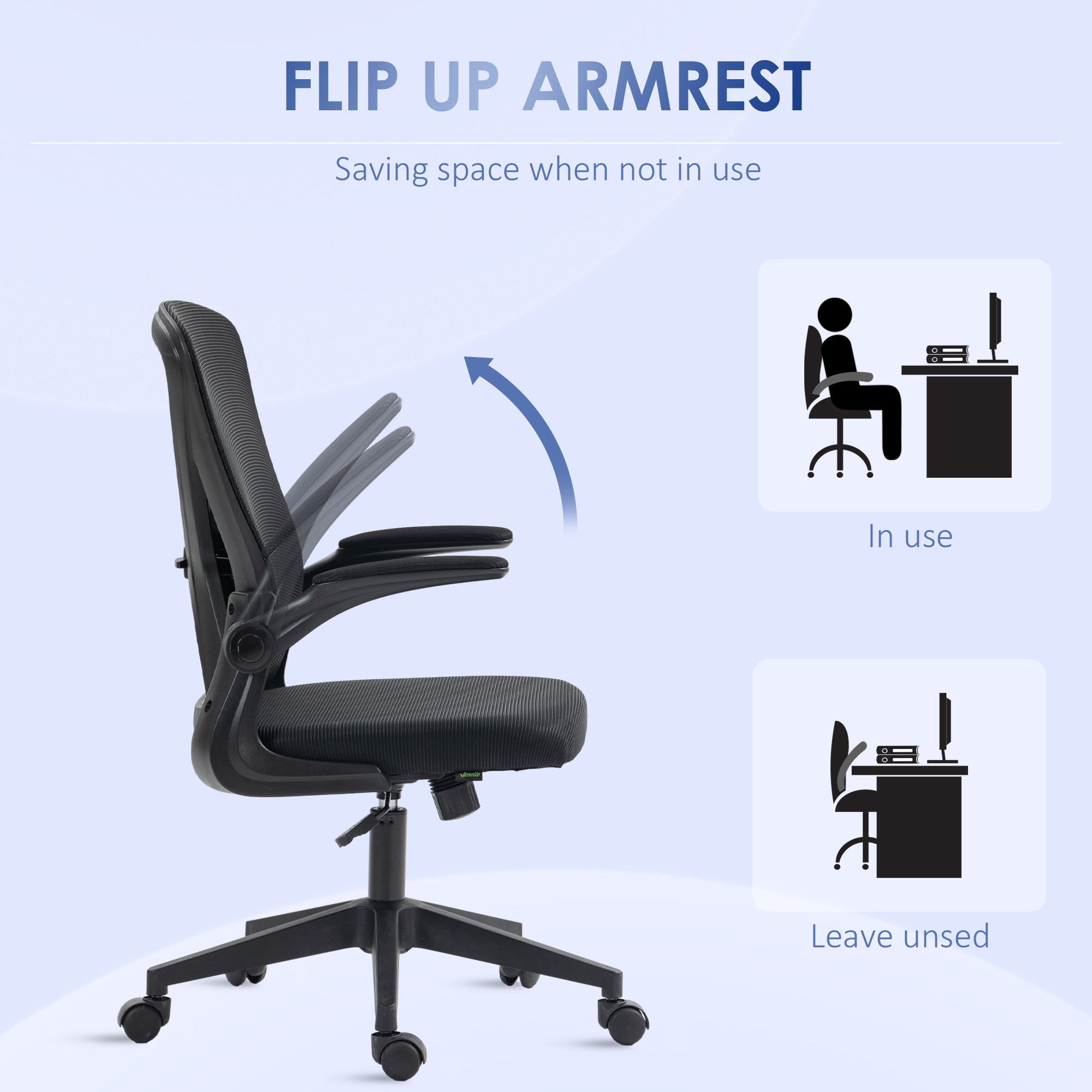 Vinsetto Task Desk Chair with Mesh, Lumbar Back Support, Adjustable Height, Flip-Up Arm, Swivel, Black
