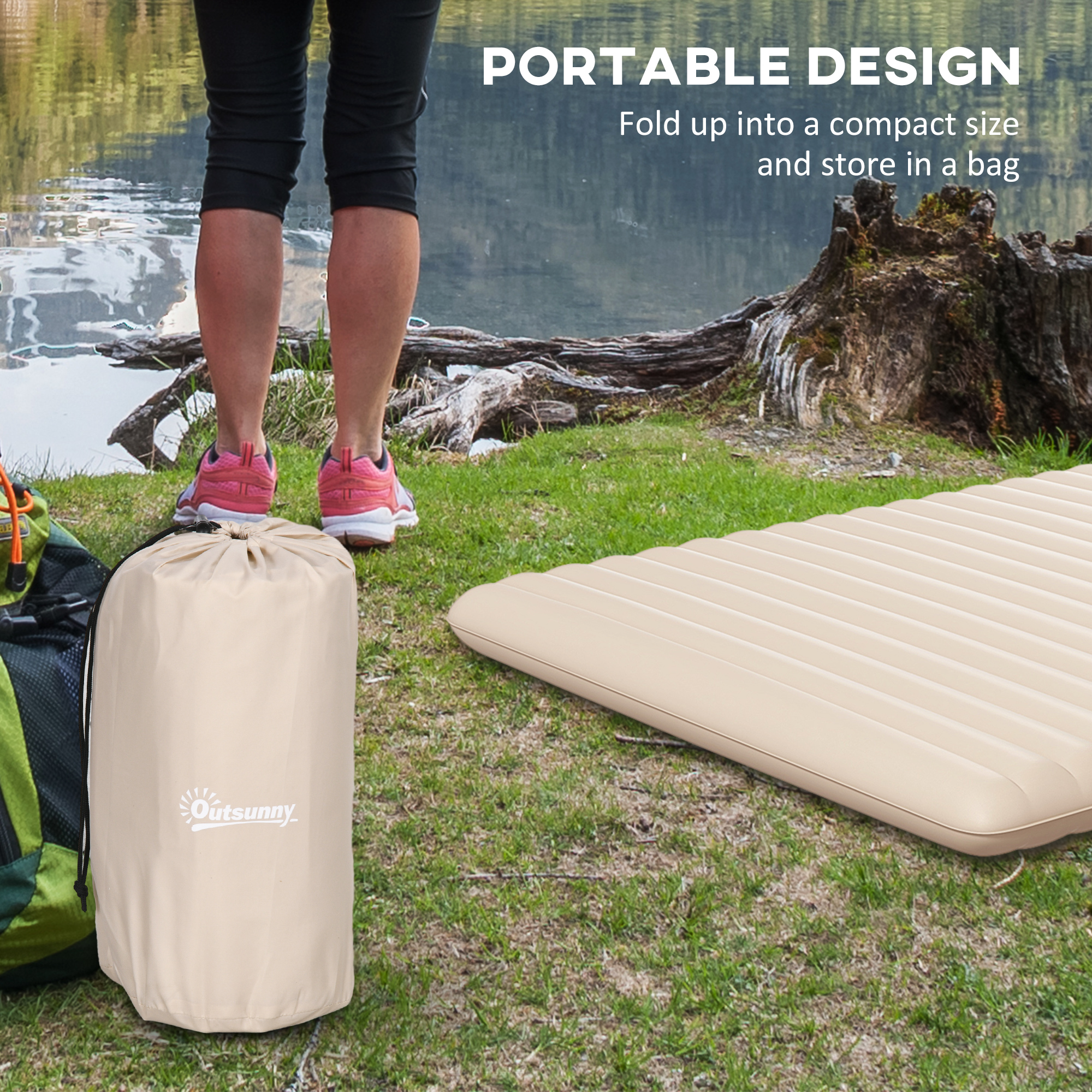Outsunny Double Size Air Bed, with Built-in Foot Pump and Carry Bag, White
