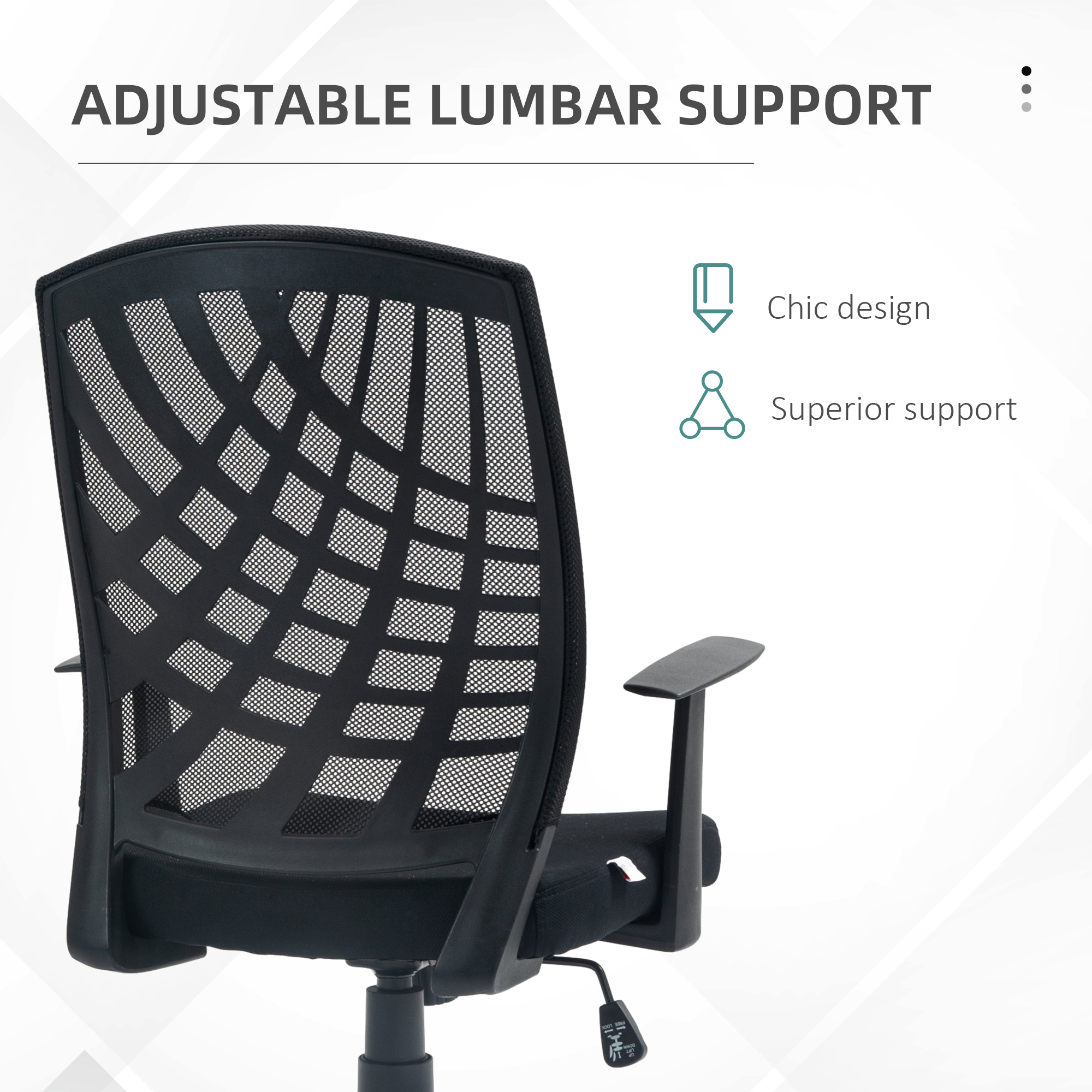 HOMCOM Ergonomic Office Chair, Height Adjustable Mesh Chair, Desk Chair with Swivel Wheels for Home Office, Black