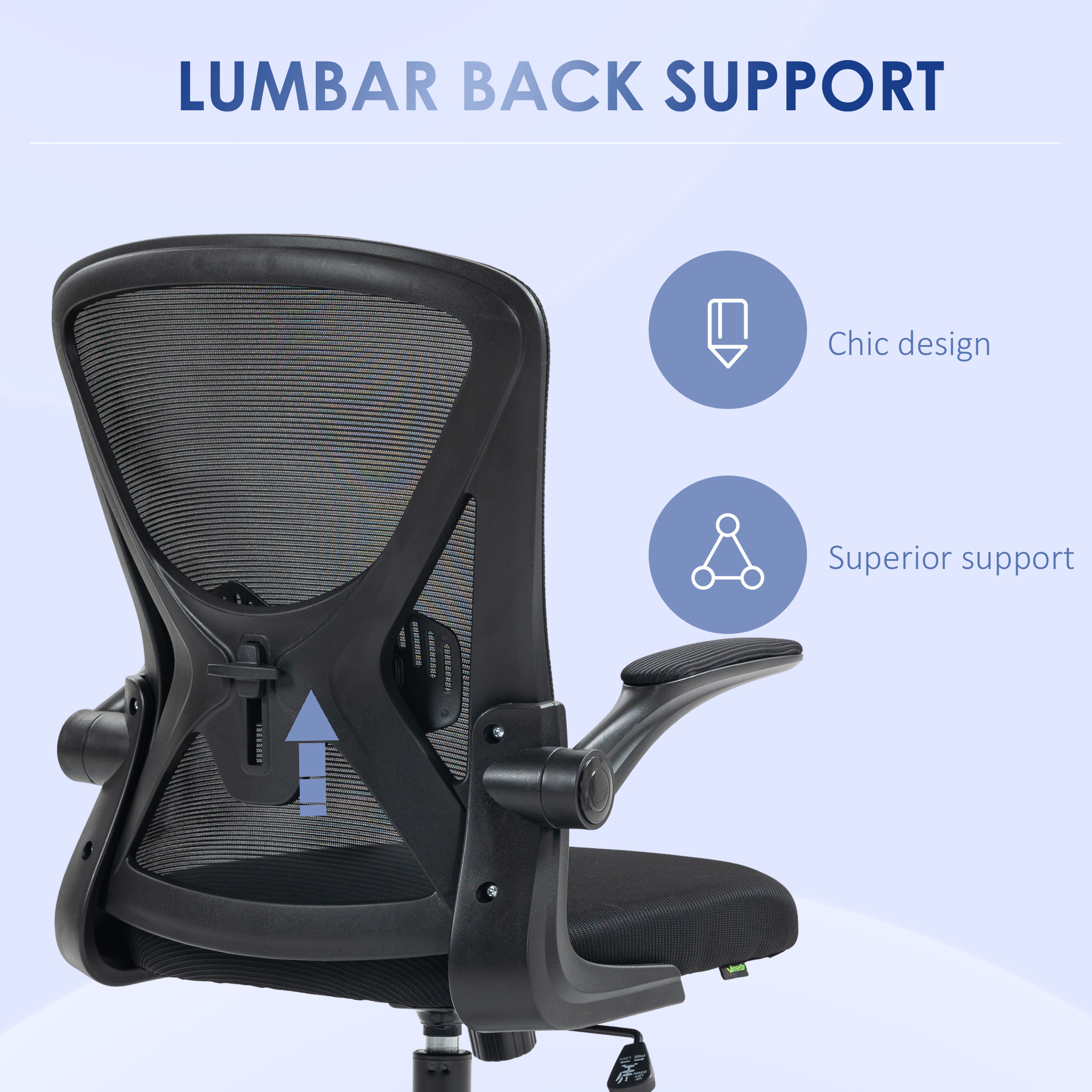 Vinsetto Task Desk Chair with Mesh, Lumbar Back Support, Adjustable Height, Flip-Up Arm, Swivel, Black