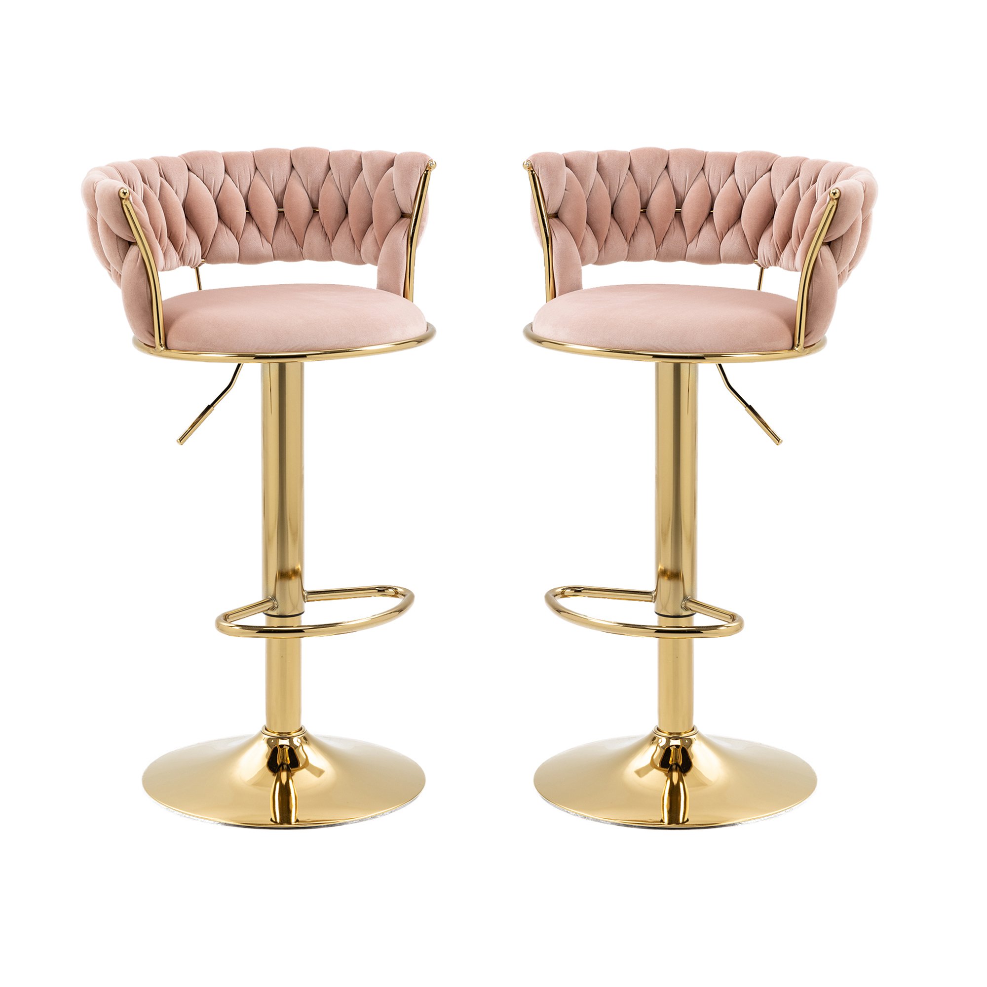 Lot De 2 Tabourets De Bar Pivotants - Velours Orange - Dossier Rembourré - Hauteur D'assise 68 Cm - Pieds Réglables - Style Rétro
