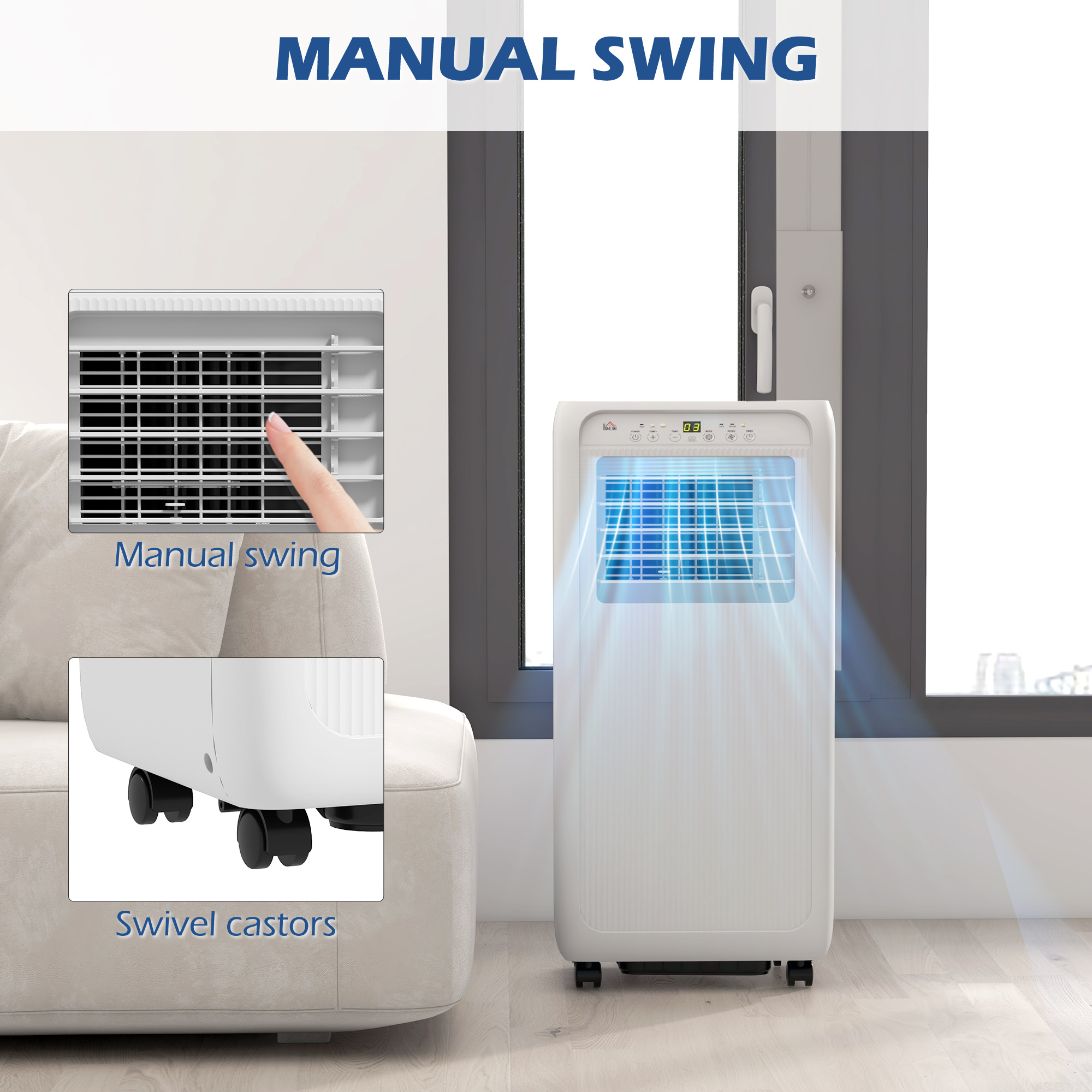 HOMCOM 9,000 BTU Mobile Air Conditioner for Room up to 20mÂ², with Dehumidifier, 24H Timer, Wheels, Window Mount Kit