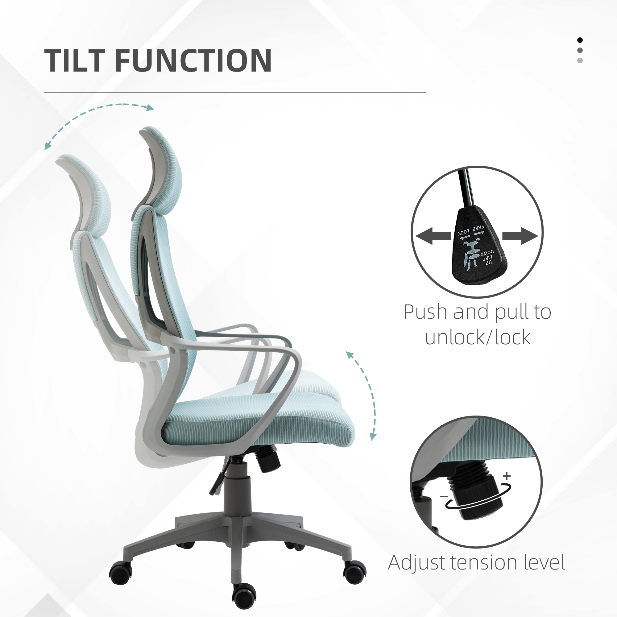 Vinsetto Ergonomic Mesh Office Chair with Wheels, High Back, Adjustable Height, Home Office Comfort, Blue