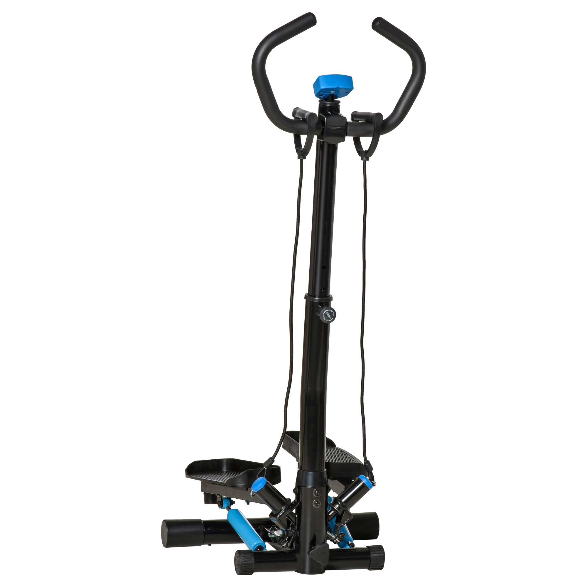 HOMCOM Stepper Fitness con Manillar Altura Ajustable Pantalla LCD Cintas y Pedales Antideslizantes 55x53x118-128 cm Negro