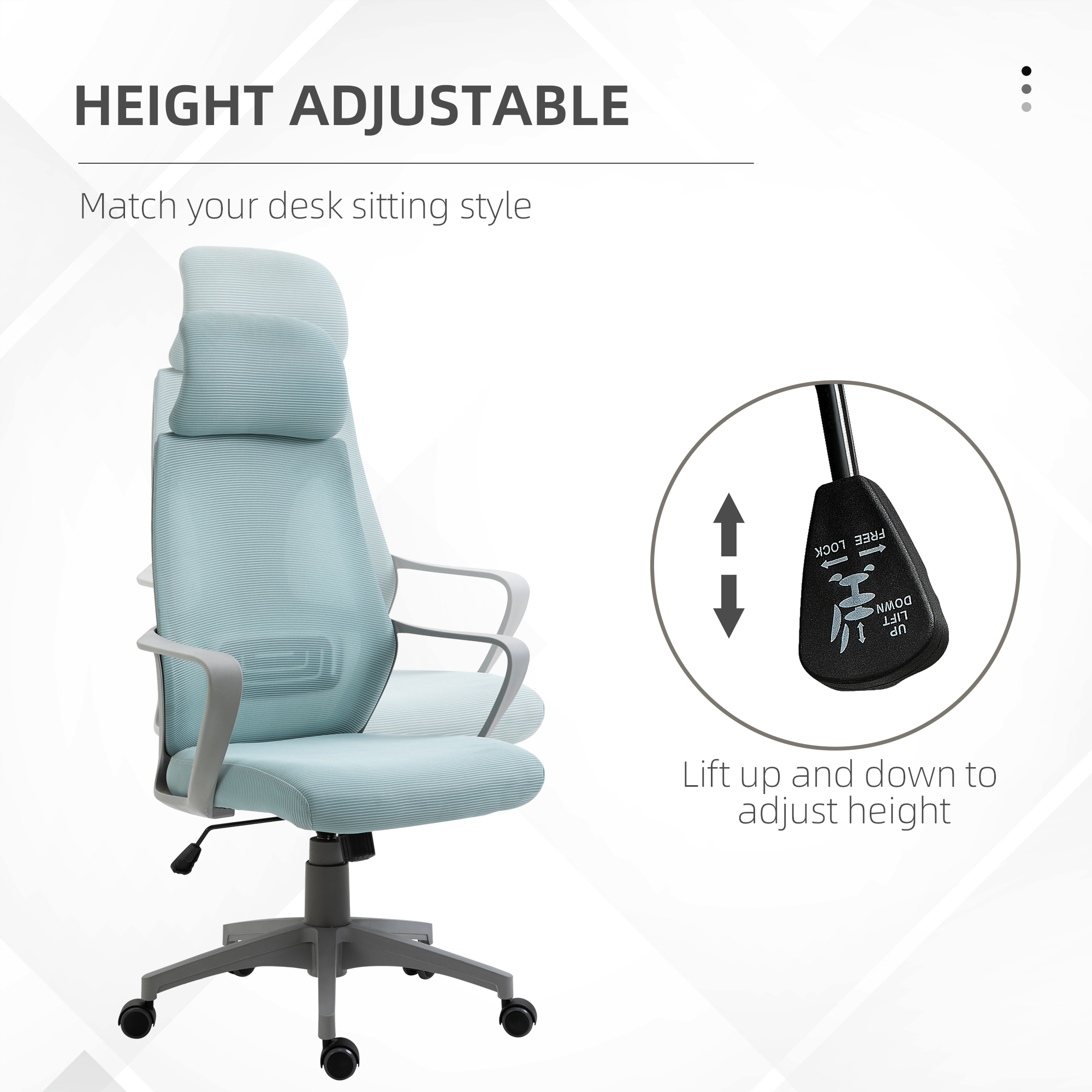 Vinsetto Ergonomic Mesh Office Chair with Wheels, High Back, Adjustable Height, Home Office Comfort, Blue