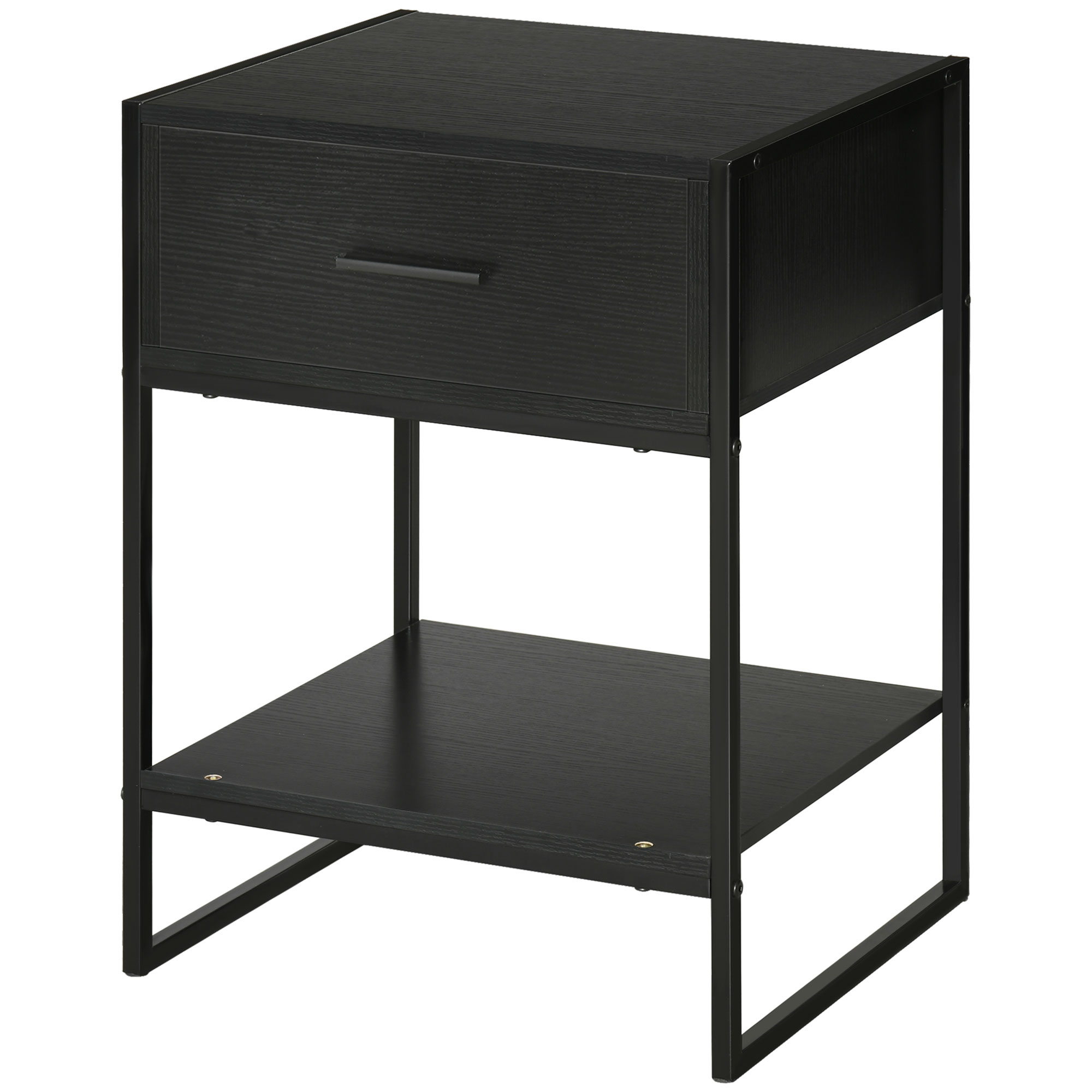 HOMCOM Mesilla de Noche Mesa Auxiliar con 1 Cajón y Estante de Almacenamiento para Dormitorio Salón Oficina 45x40x60 cm Negro