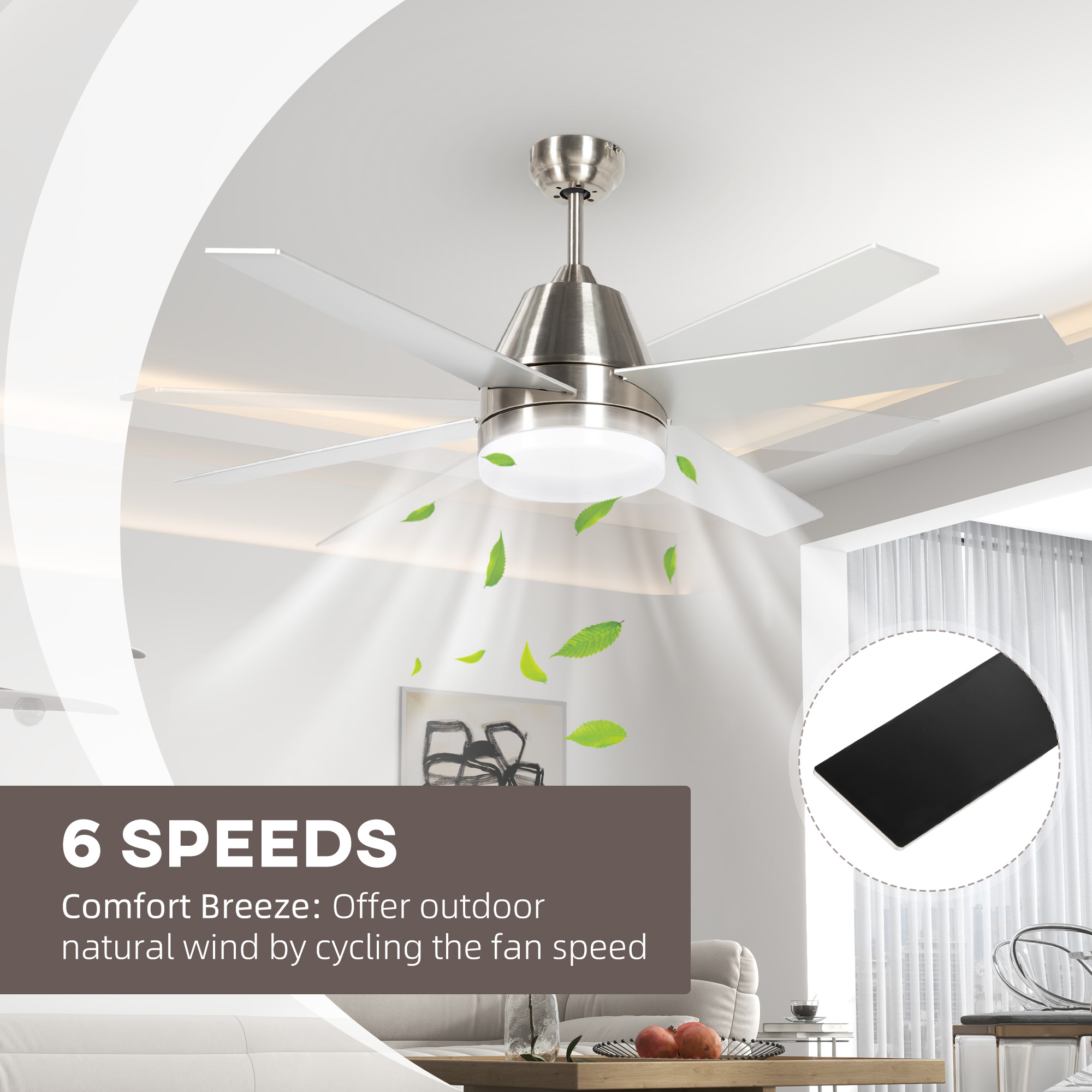 HOMCOM Ceiling Fan with LED Light, Flush Mount Ceiling Fan Lights with Reversible Blades, Remote, Silver and Black