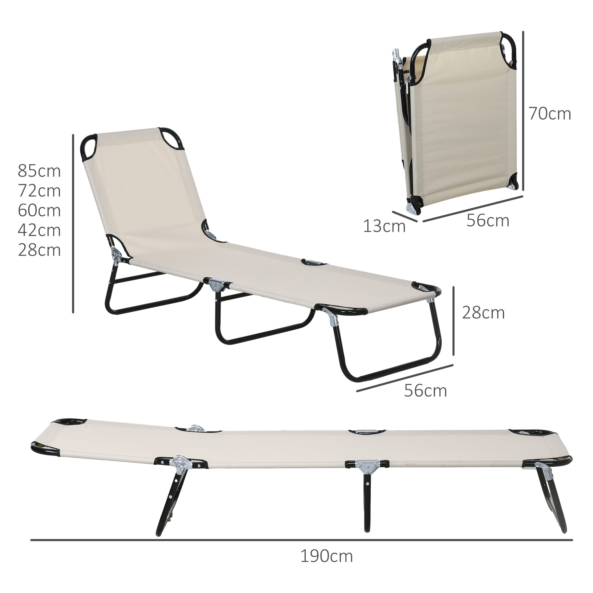 Outsunny Adjustable Garden Sun Lounger with Five-Position Back, Cream White, Comfortable Outdoor Recliner