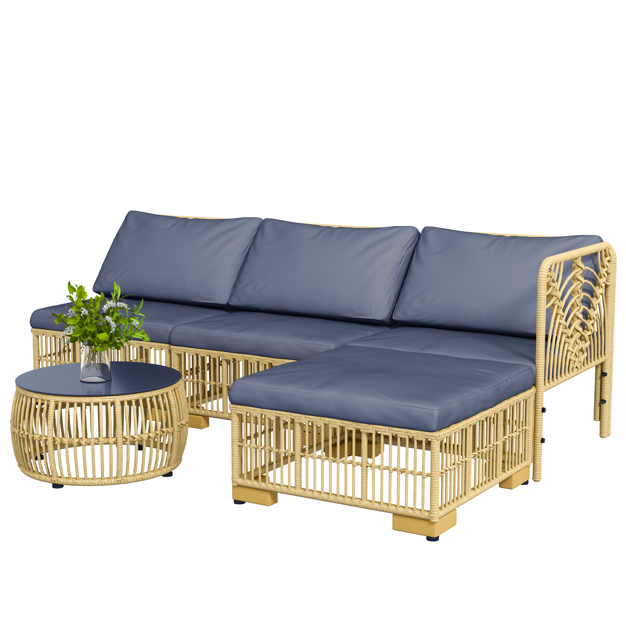 Poze Outsunny Set de mobilier din rachita de 5 bucati, Gri