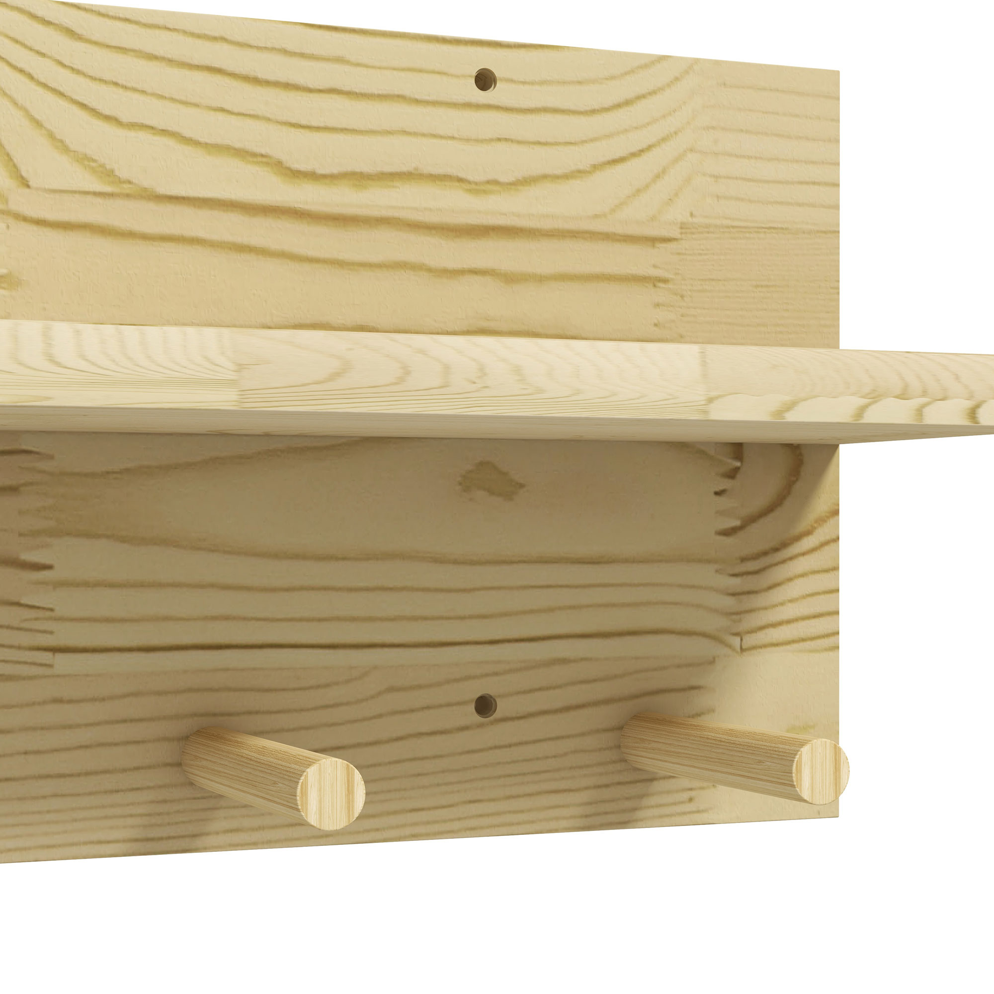  Raft Suspendat din Lemn de Brad, Raft de Perete cu 7 Carlige, Ton Natural [8]