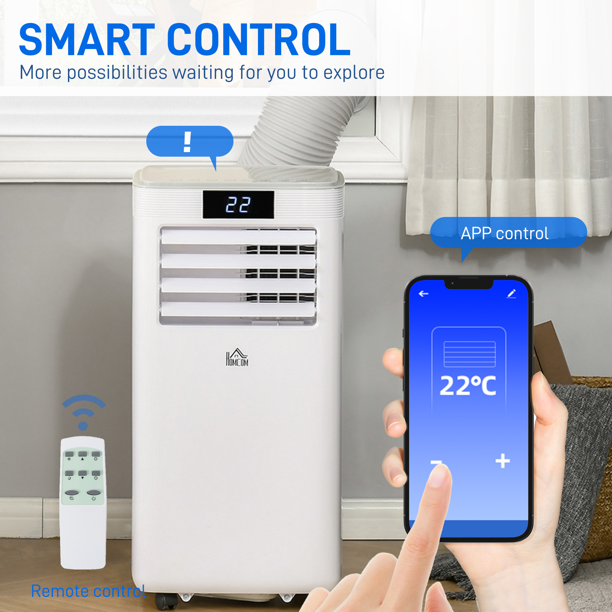 HOMCOM 10000 BTU Mobile Air Conditioner Portable AC Unit for Cooling Dehumidifying Ventilating with Remote Controller, LED Displa, White
