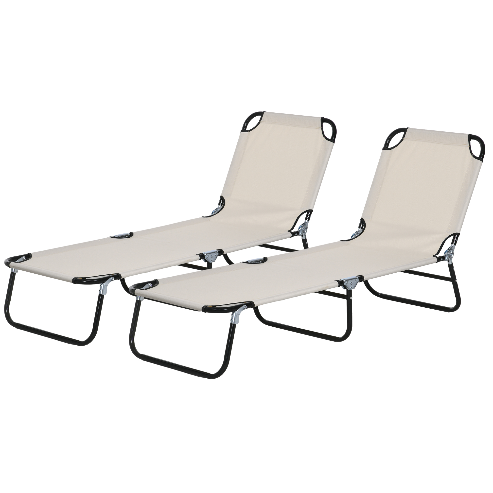 Outsunny Adjustable Garden Sun Lounger with Five-Position Back, Cream White, Comfortable Outdoor Recliner