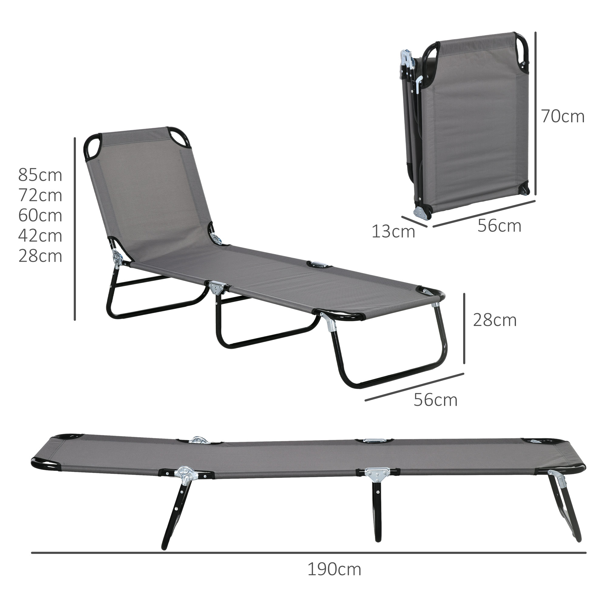 Outsunny Patio Sun Lounger with 5-Position Adjustable Backrest, Weather-Resistant Oxford Fabric, Grey