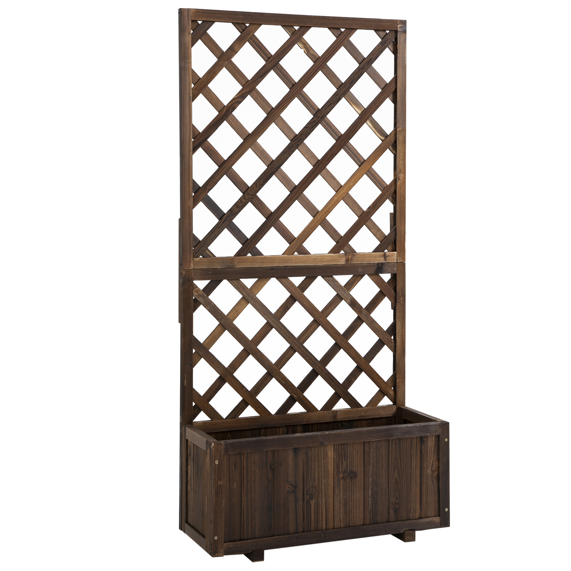 Outsunny Jardinera con Enrejado de Madera Macetero de Jardín con Soporte para Trepadora 72,5x31,5x149,5 cm Carbonizado   Aosom España