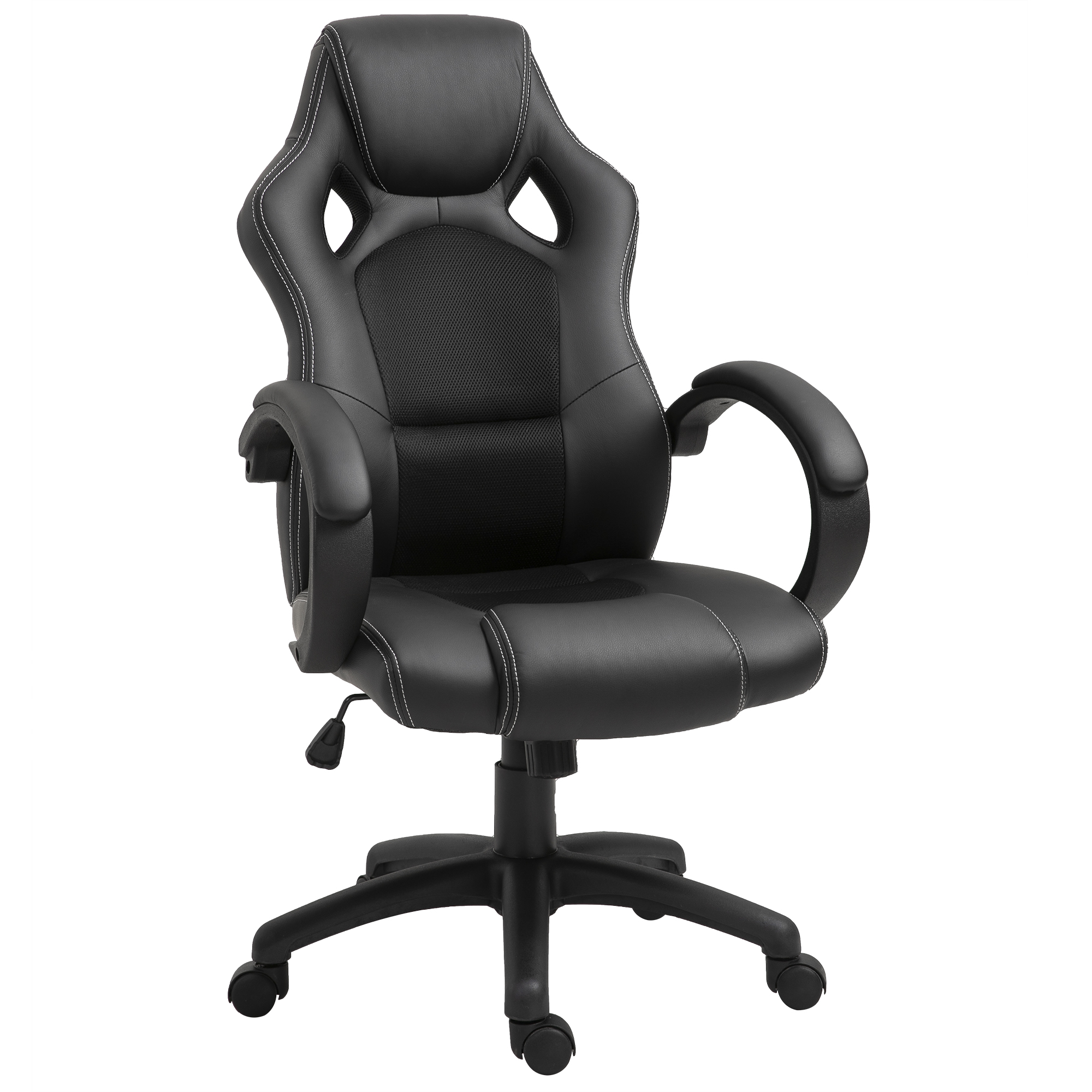 Silla de Ordenador Juvenil Ergonómica Regulable con Ruedas Silla Gaming Negro 71x61x108-118 cm PU,PVC y Tela de Malla HOMCOM   Aosom ES