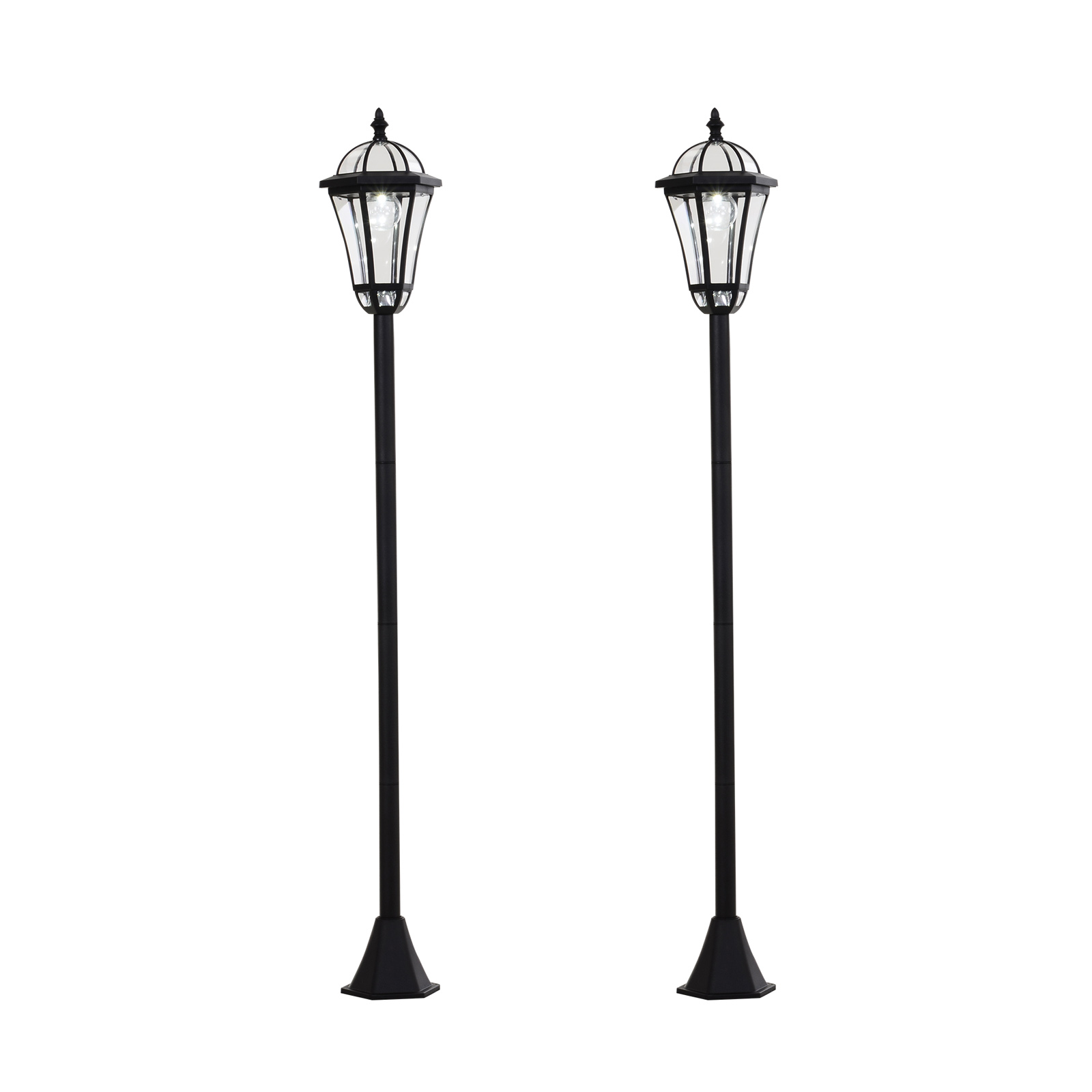 Outsunny 2 Farolas Solares de Jardín con Luz LED Blanca 3500K IP44 Set de 2 Farolas de Exterior 18,5x18,5x129 cm Negro